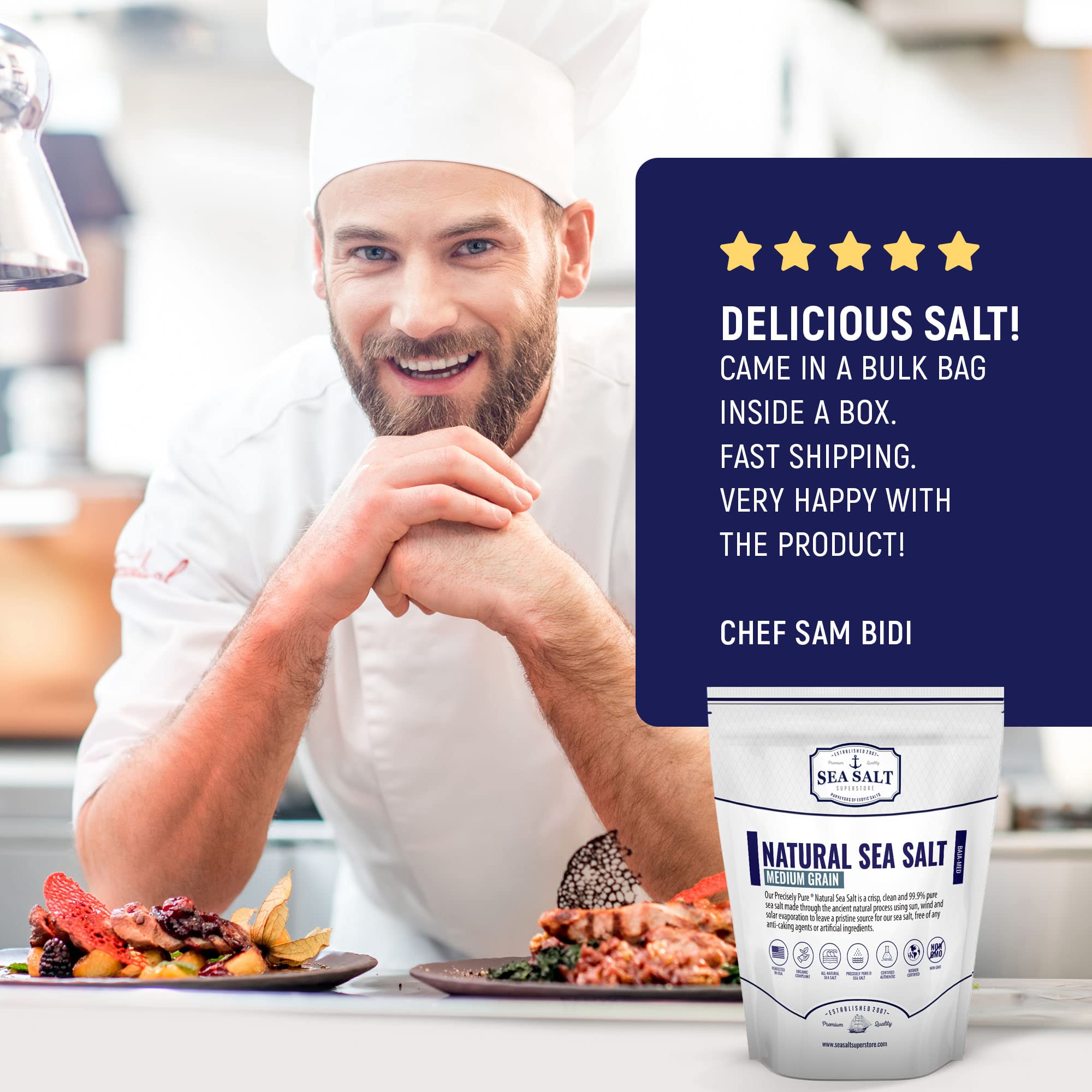 Premium Natural Medium Grain Sea Salt - Gluten-Free, No Artificial Additives, Bulk 20lb for Cooking, Baking & Food Preservation | Sea Salt Superstore