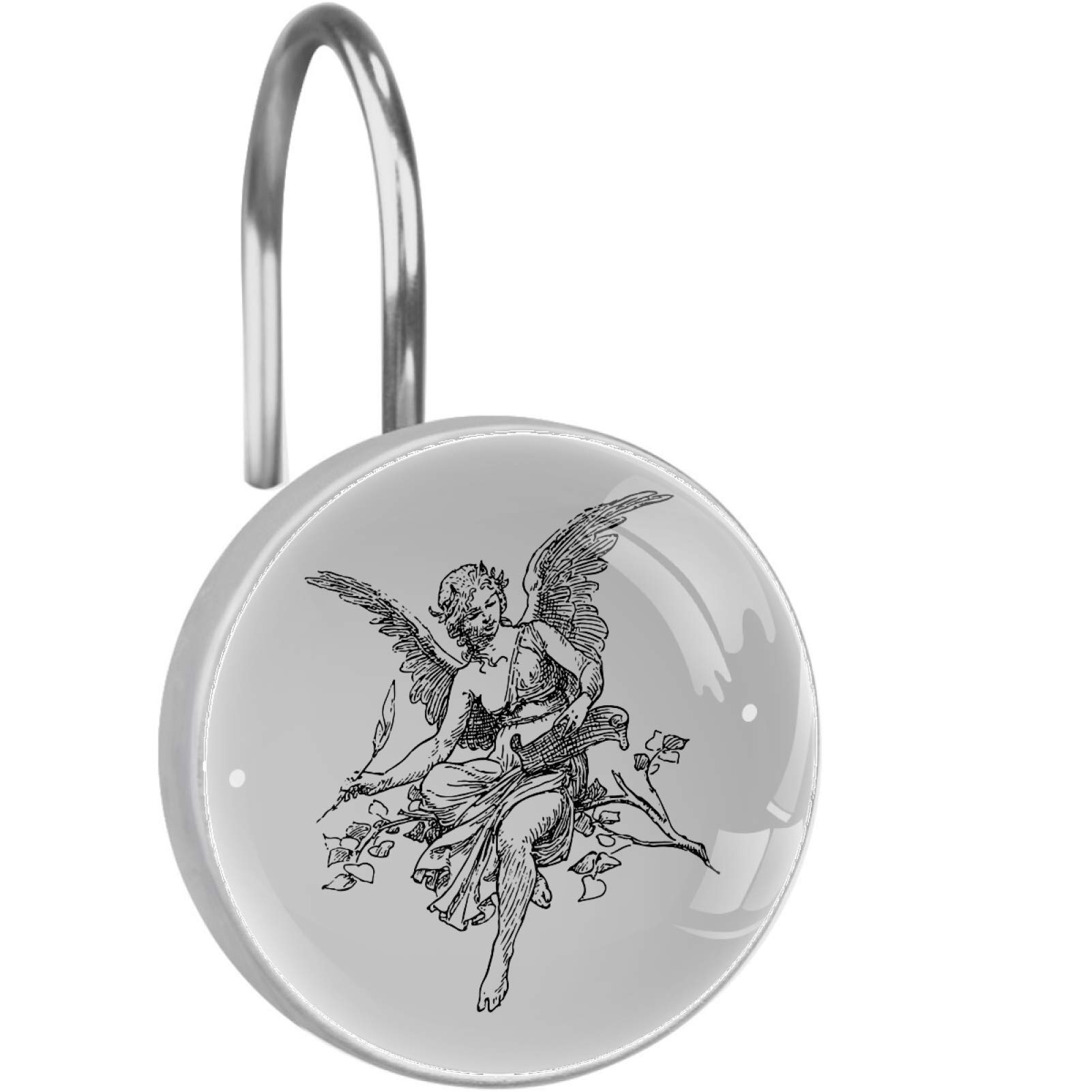 Vintage Crystal Glass Shower Curtain Hooks - Set of 12 Round Angel Drawing Shower Rings for Bathroom Decor, Perfect for Vintage Style Bathrooms and Wedding Shower Gifts