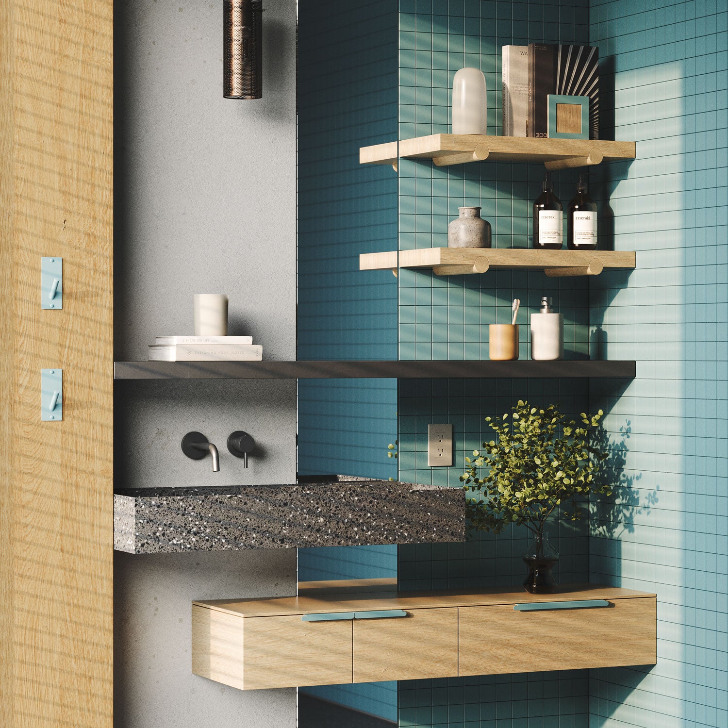 Aksel LED Floating Shelf with Tungsten Finish - Modern Wall Shelf for Living Room, Bedroom, or Office Decor