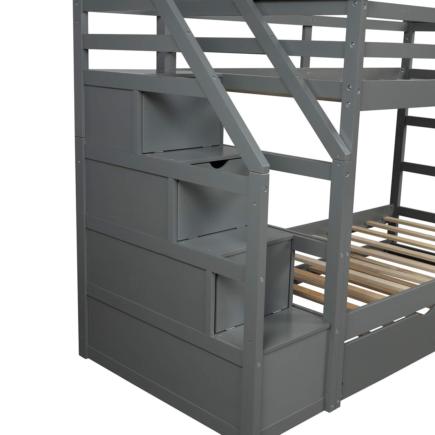 **Danxee Twin Over Twin Bunk Beds for Kids & Teens - Wooden Bunk Bed with Trundle, 3 Storage Drawers & Safety Rail Ladder - Space-Saving Bedroom Furniture for Small Rooms, Guest Rooms & Sleepovers (Gray)**