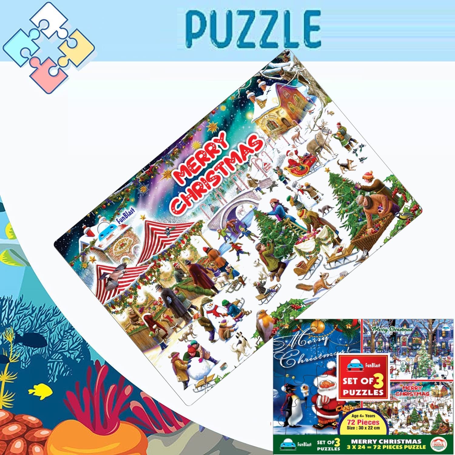 FunBlast Christmas Jigsaw Puzzle for Kids Ages 5+ | 30X22 cm Educational Toy | Holiday Family Game & Gift Idea for Boys and Girls | Perfect for Indoor Play, Birthday Parties & Christmas Stocking Stuffers