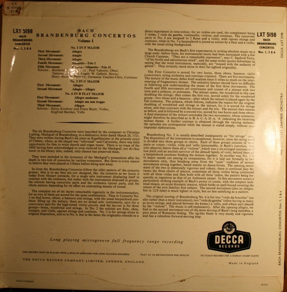 Bach Brandenburg Concertos Nos. 1, 3 & 6 - Karl Münchinger Conducting The Stuttgart Chamber Orchestra | Decca LXT 5198 | Classical Music for Relaxation & Dinner Parties
