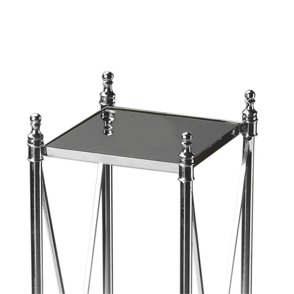 Polished Aluminum and Black Mirror Pedestal Plant Stand - Elegant Indoor & Outdoor Flower Pot Holder for Home Decor, Living Room, Garden, or Patio