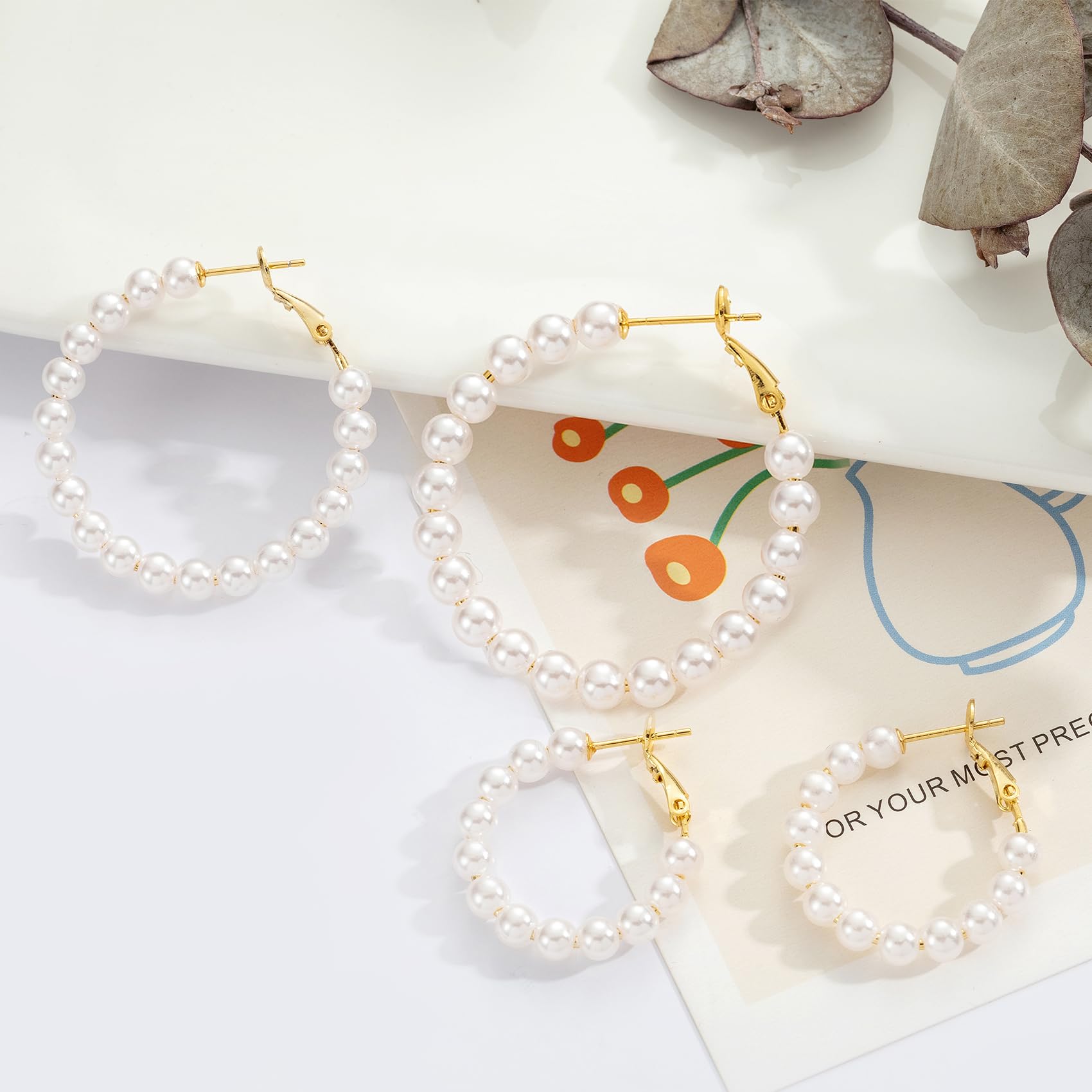5MM Thick Pearl Hoop Earrings for Women - Lightweight 925 Sterling Silver Hypoallergenic Pearl Earrings (20/30/55MM) - Perfect for Weddings, Parties & Everyday Wear