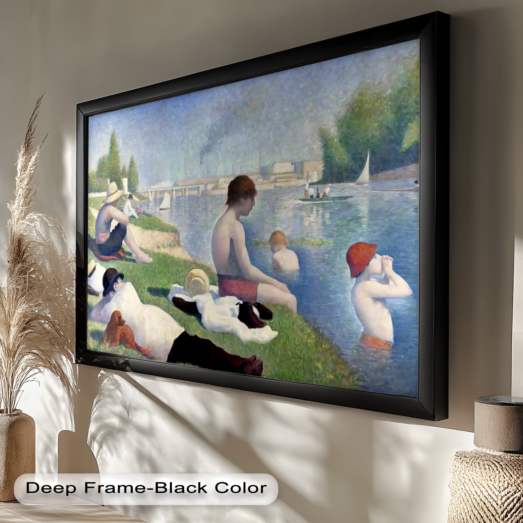 Afternoon Light on the Riverbank - Handmade Pointillism Oil Painting on Canvas - Wall Art for Living Room, Bedroom & Office Decor