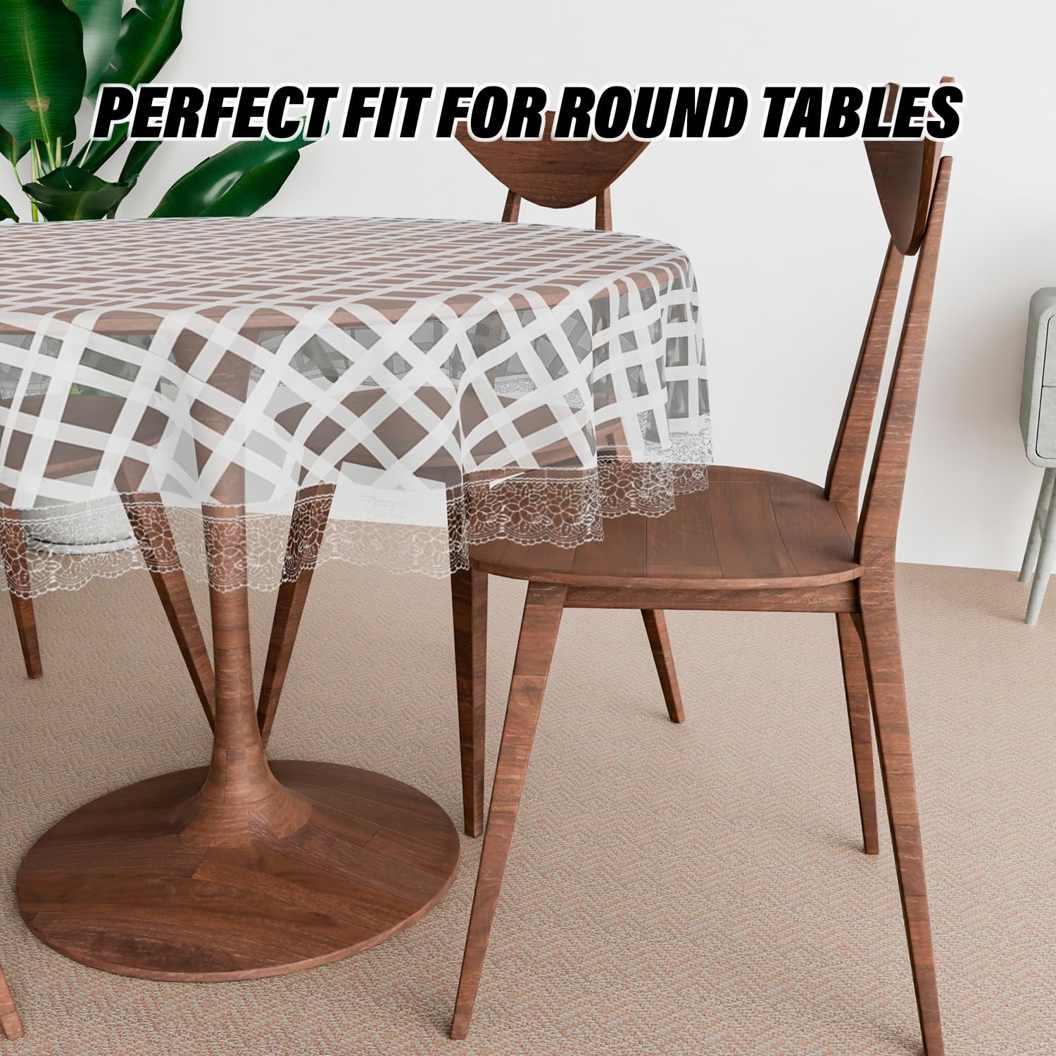 Kuber Industries 60-Inch Round PVC Table Cover - Waterproof & Stain-Resistant 4-Seater Tablecloth for Kitchen & Dining - Perfect for Indoor & Outdoor Use | White