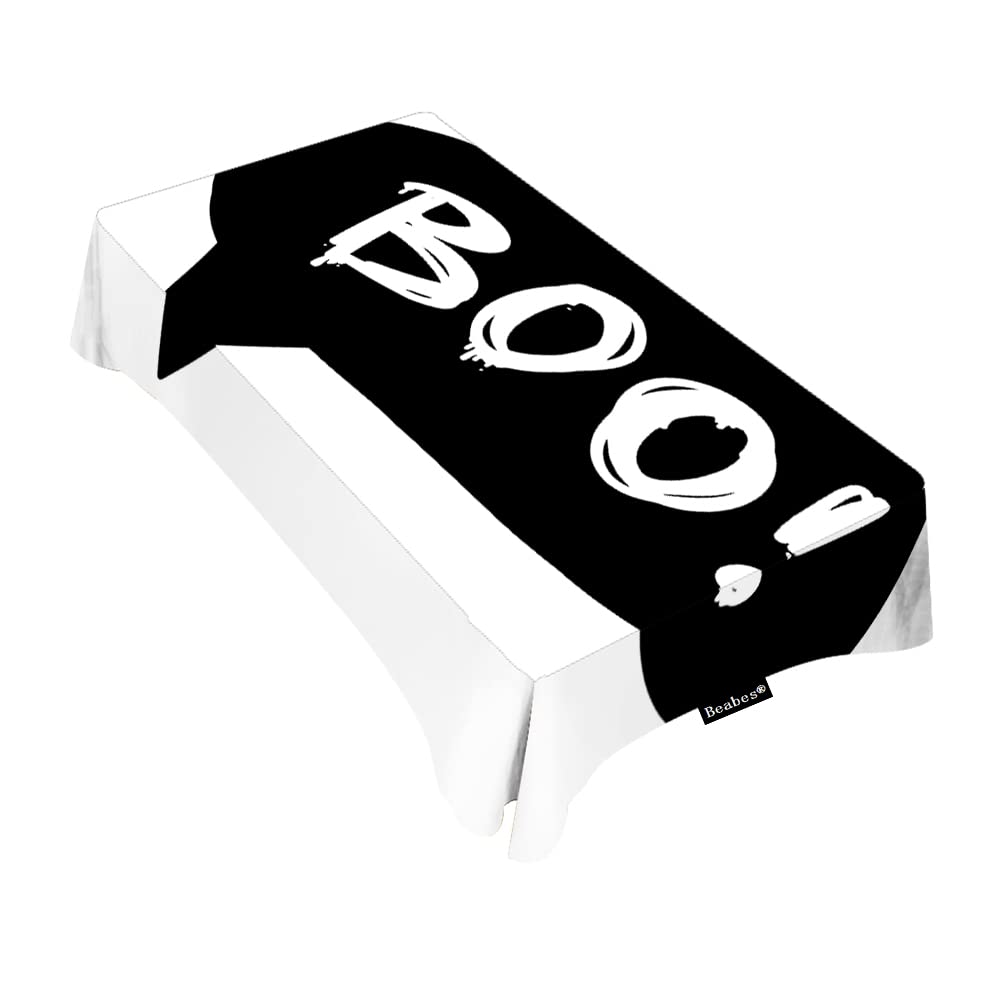 Beabes Boo Bubble Tablecloth 60x104 Inch - Funny Boo Quote Cloud Design, Black Polyester Rectangle Table Cover for Kitchen, Dining, Picnic & Party Decor | Waterproof & Wrinkle-Resistant