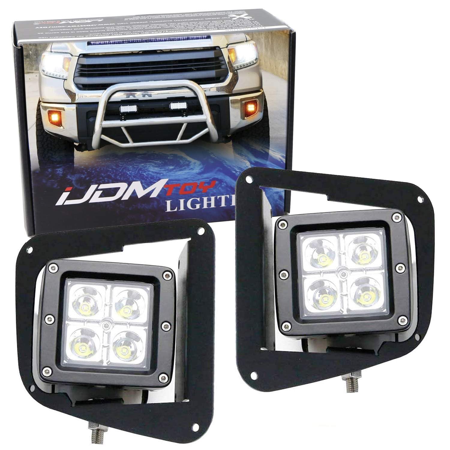 iJDMTOY Amber LED Pod Light Fog Lamp Kit for 2014-2021 Toyota Tundra - 2x 20W High Power LED Cubes with Foglight Bezel Covers, Mounting Brackets & Wiring Harness - Perfect for Off-Roading, Foggy Conditions & Night Driving