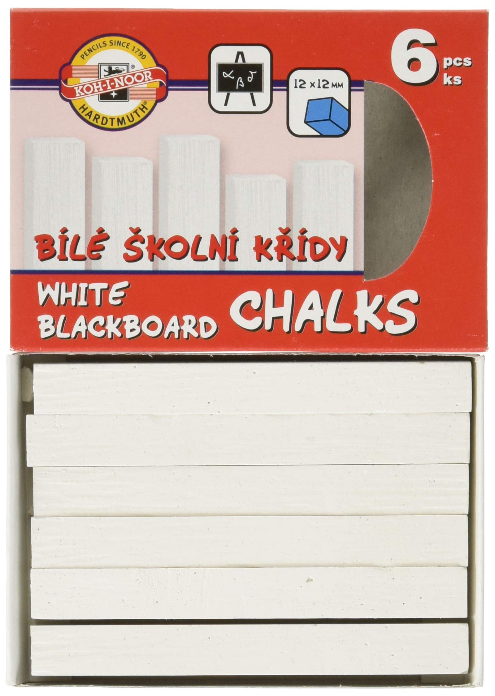 KOH-I-NOOR White Blackboard Chalk - 6 Pack | Non-Toxic Dustless Chalk for Classroom, Restaurant Menu Boards & Home Schooling