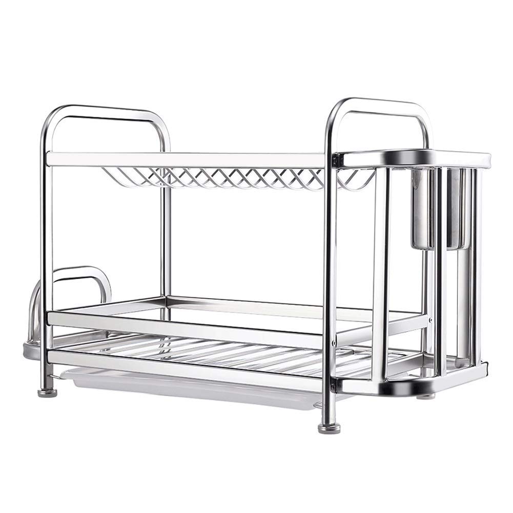 **XLAHD 2-Tier Stainless Steel Dish Drying Rack with Utensil Holder, Drain Board & Cutting Board Bracket - Space-Saving Kitchen Organizer for Countertop (Perfect for Small Kitchens & Dish Drainage)**