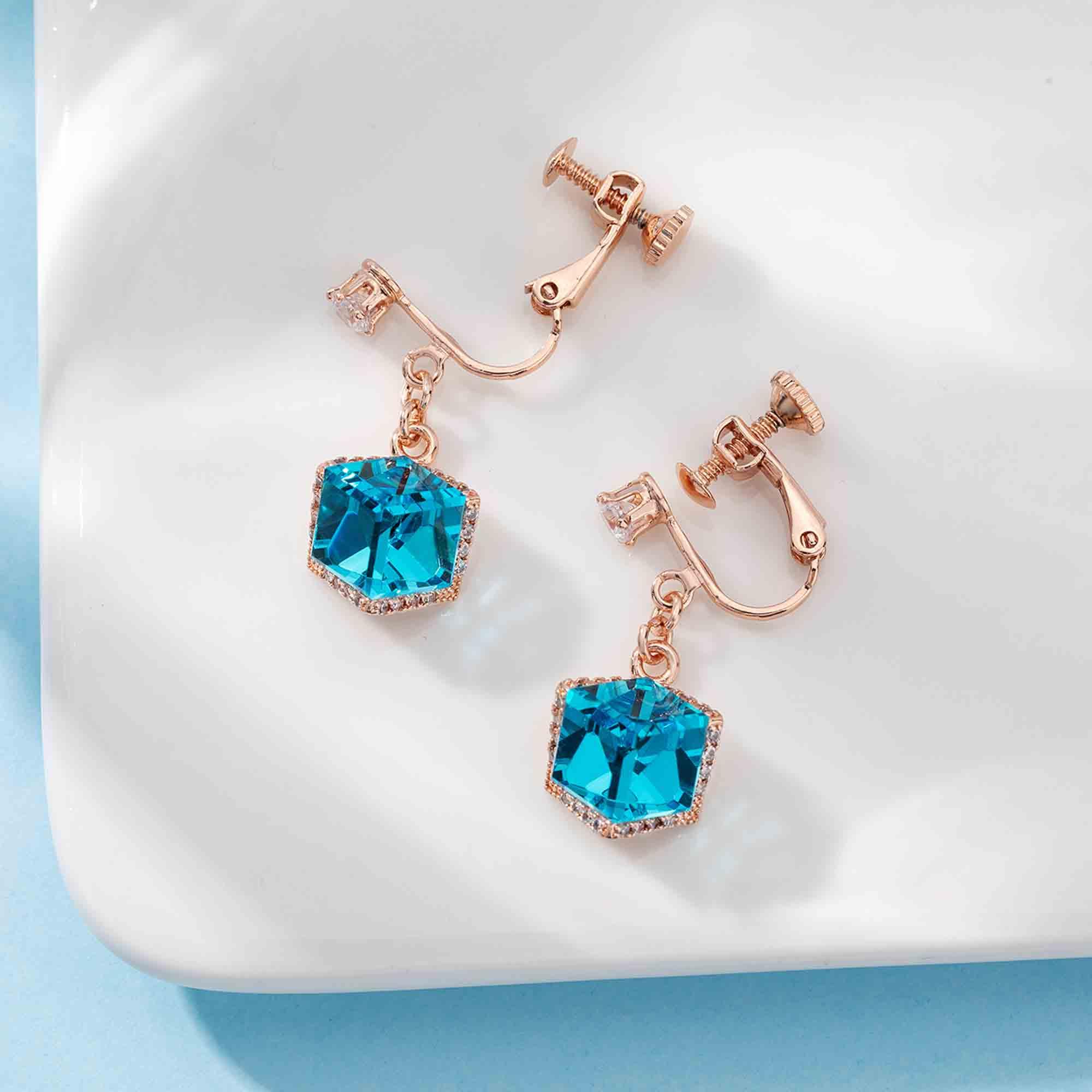 Austrian Crystal Drop Clip-On Earrings for Women - Non-Pierced 14K Rose Gold Plated Hypoallergenic Jewelry - Perfect for Weddings, Parties & Special Occasions