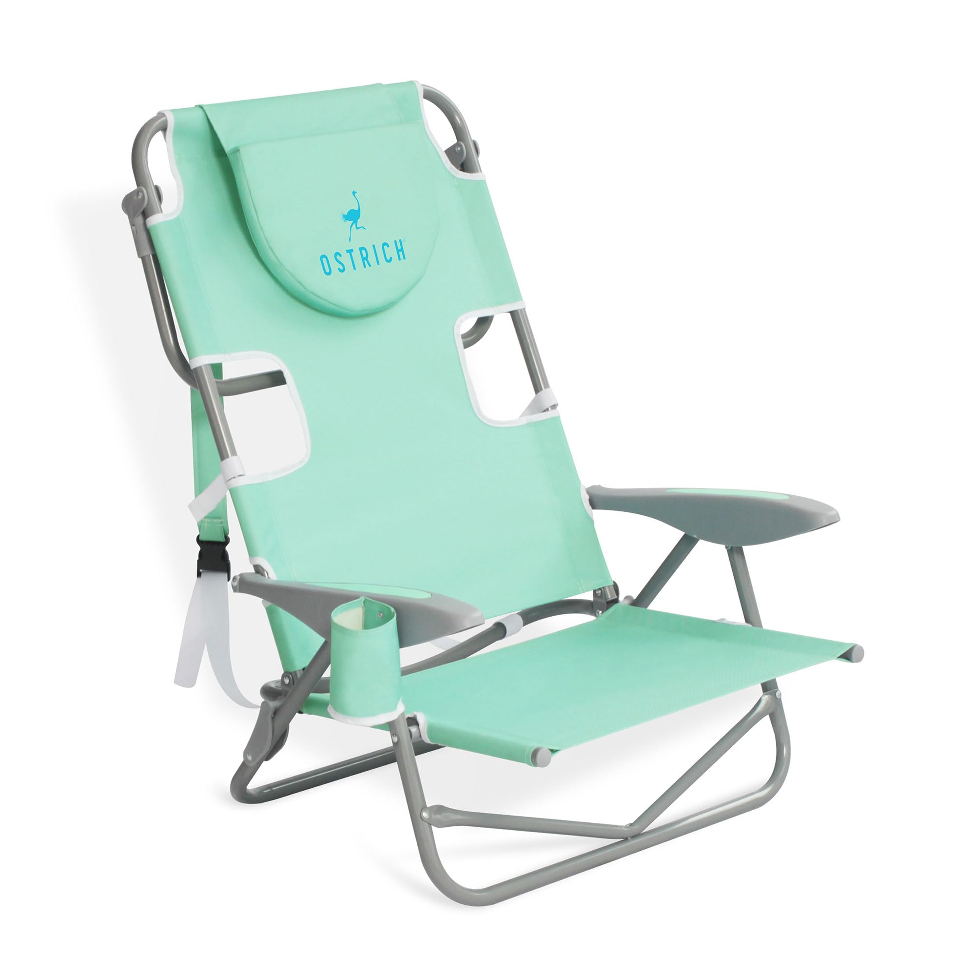 Adjustable Ostrich On Your Back Beach Chair with Face Hole - Portable Lounge Chair with Cup Holder for Tanning, Reading & Relaxing | Heavy Duty Lay Flat Tanning Chair for Adults | Perfect for Beach, Poolside, Backyard & Outdoor Use (Teal)