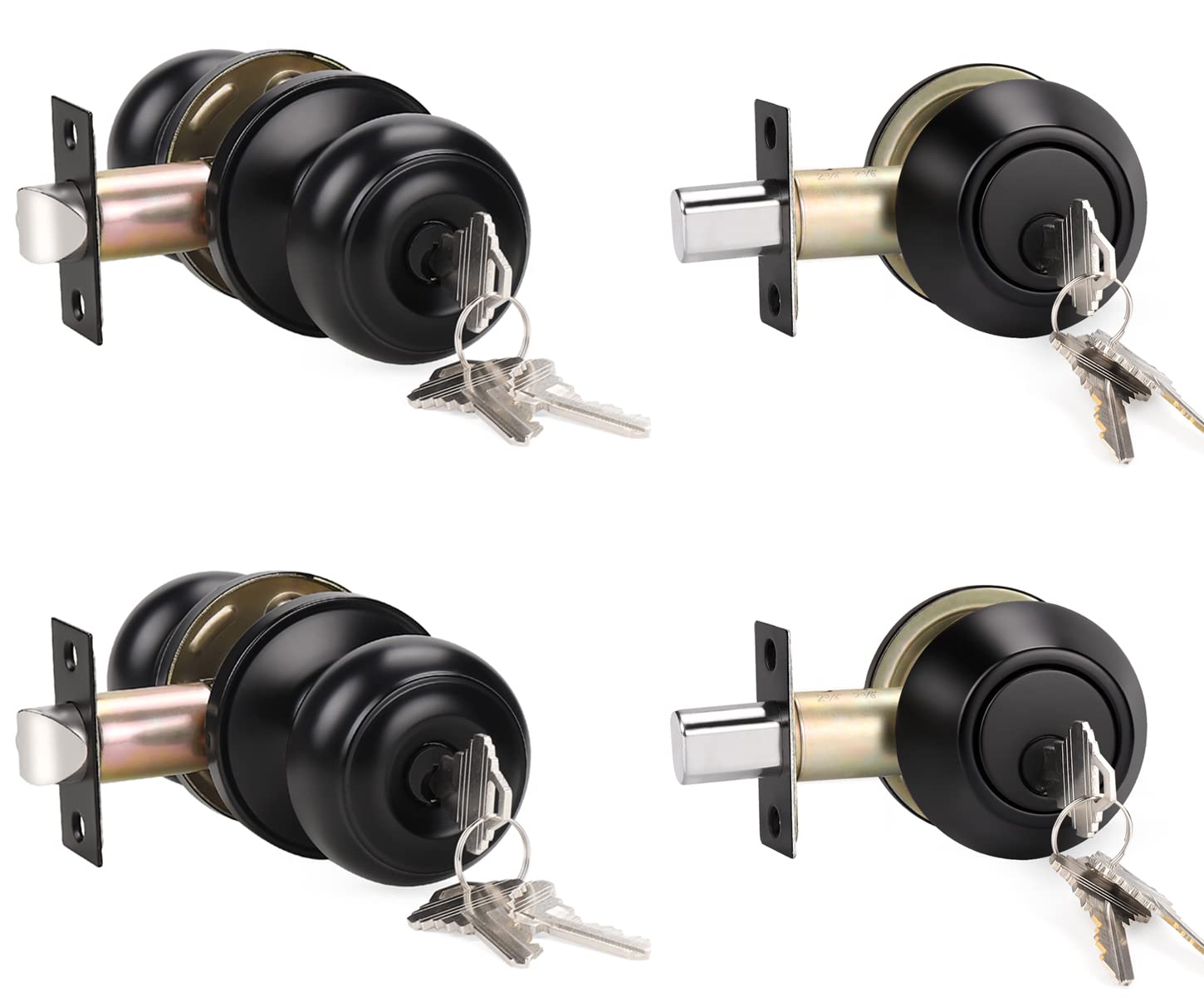 KNOBWELL 2 Pack Keyed Alike Entry Door Knob and Deadbolt Combo Set - Black Exterior Door Lock with Keys for Front Door Security | Perfect for Home, Apartment & Office Entrance Protection