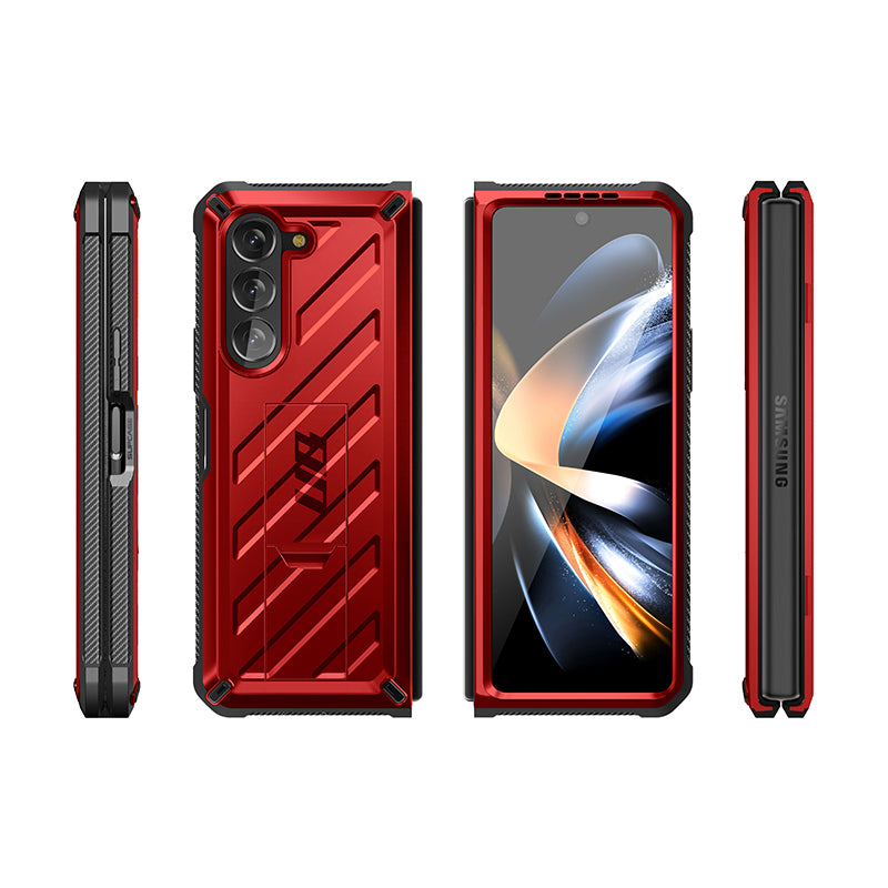 Samsung Galaxy Z Fold 5 Case with Kickstand & Screen Protector - Unicorn Beetle Pro Series, Shockproof Metallic Red | Perfect for Work, Travel & Everyday Protection