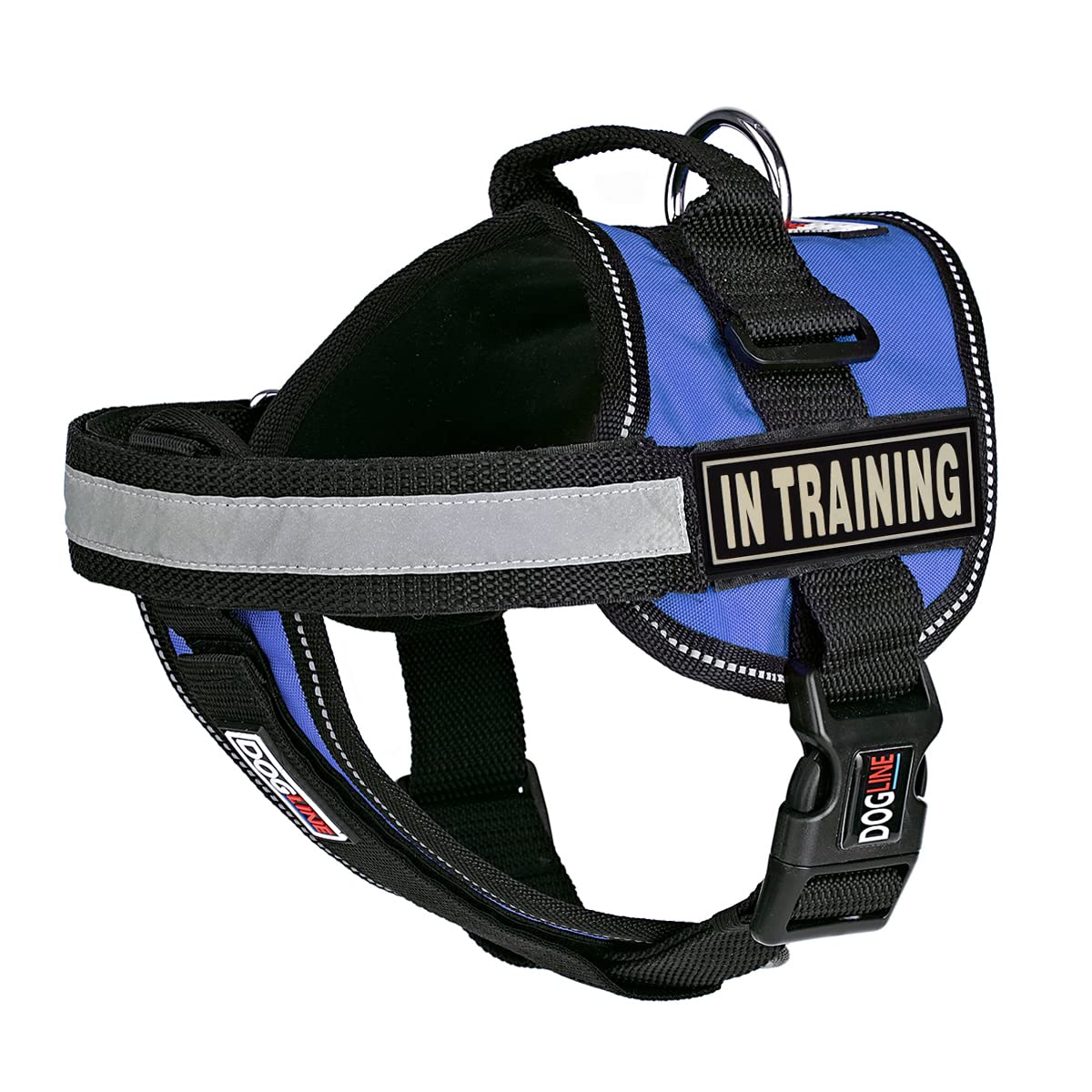 Dogline Unimax Adjustable Dog Harness Vest - Breathable Neoprene with Training Rubber Patches, 22-30 Inch Girth (Cyan Blue) - Perfect for Identification, Training & Outdoor Activities