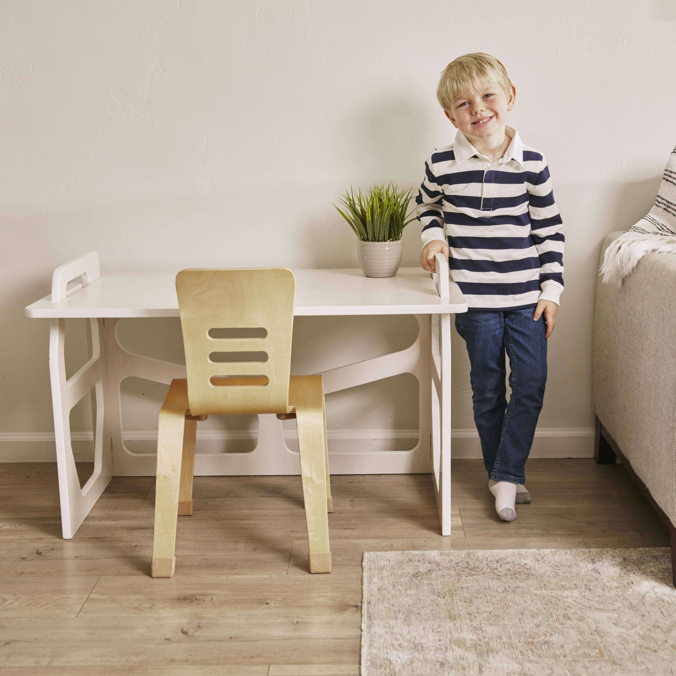 ECR4Kids StudyStation Desk - Adjustable Kids Furniture for Home & Classroom, White Wash Finish - Perfect for Homework, Reading & Learning Activities