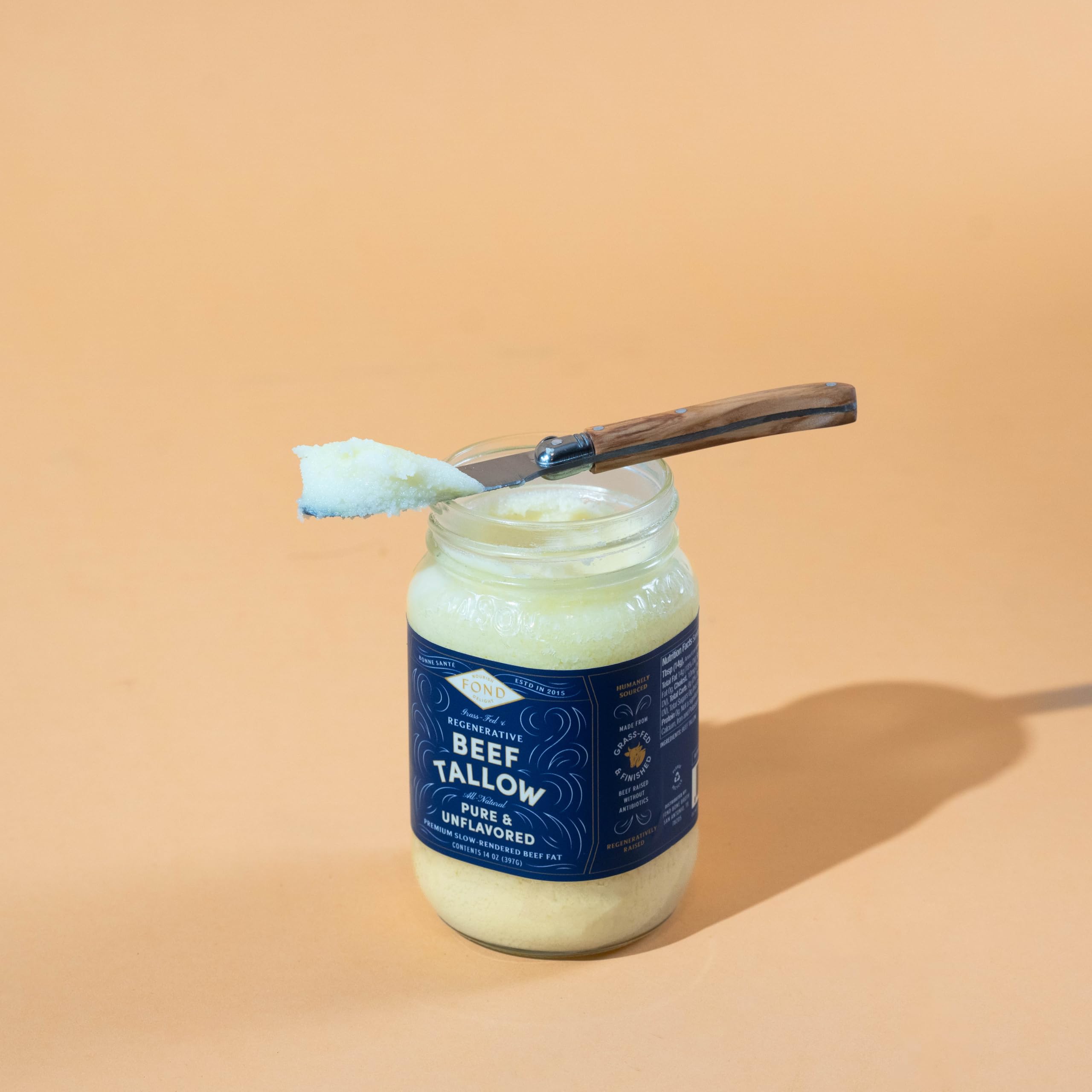 FOND Regenerative Grass-Fed Beef Tallow 14oz (Pack of 4) - Pure, Natural Cooking Fat for Keto, Paleo & Skincare - Perfect for Frying, Baking & Moisturizing