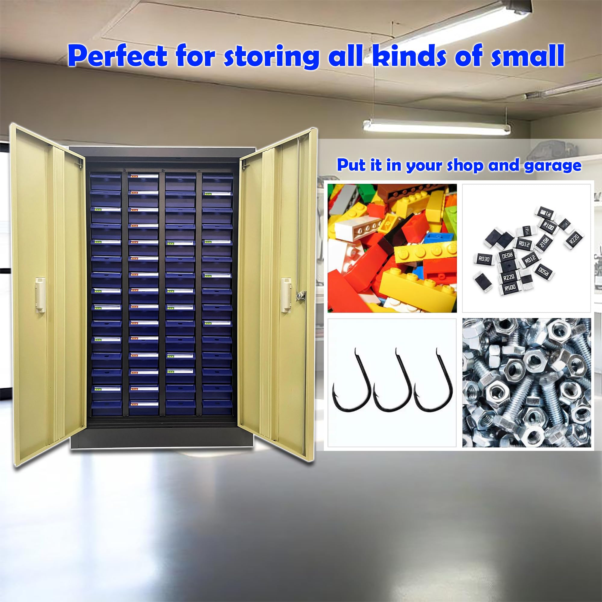 TECHTONGDA 60-Drawer Steel Bolt and Nut Storage Cabinet - Heavy-Duty Hardware Organizer with Locking Door for Workshop, Garage & Industrial Parts Organization | Tool Storage Solution for DIY, Mechanics & Professional Use