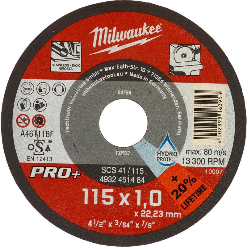Milwaukee 4002395163953 Thin Cutting Disc for Metals Pro+ - High-Performance Abrasive Wheel for Steel, Iron, and Metalworking - Perfect for DIY Projects, Construction, and Industrial Applications