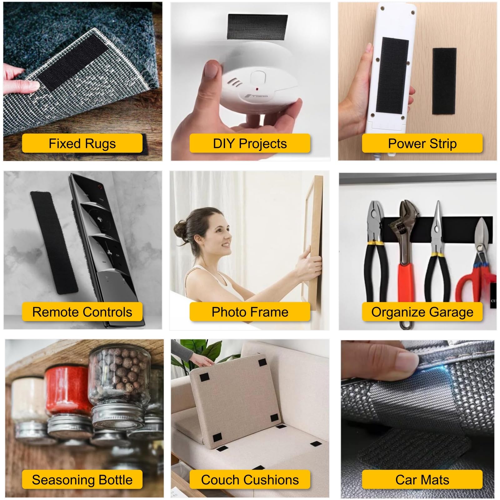 CUBEFELLER® 2 x 6 Inch Heavy Duty Hook and Loop Fastener Tape - 6 Sets Black Industrial Strength Adhesive Backing for Carpets, Couch Cushions, Pedal Boards | Secure Mounting Solution for Home, Office & Automotive Use