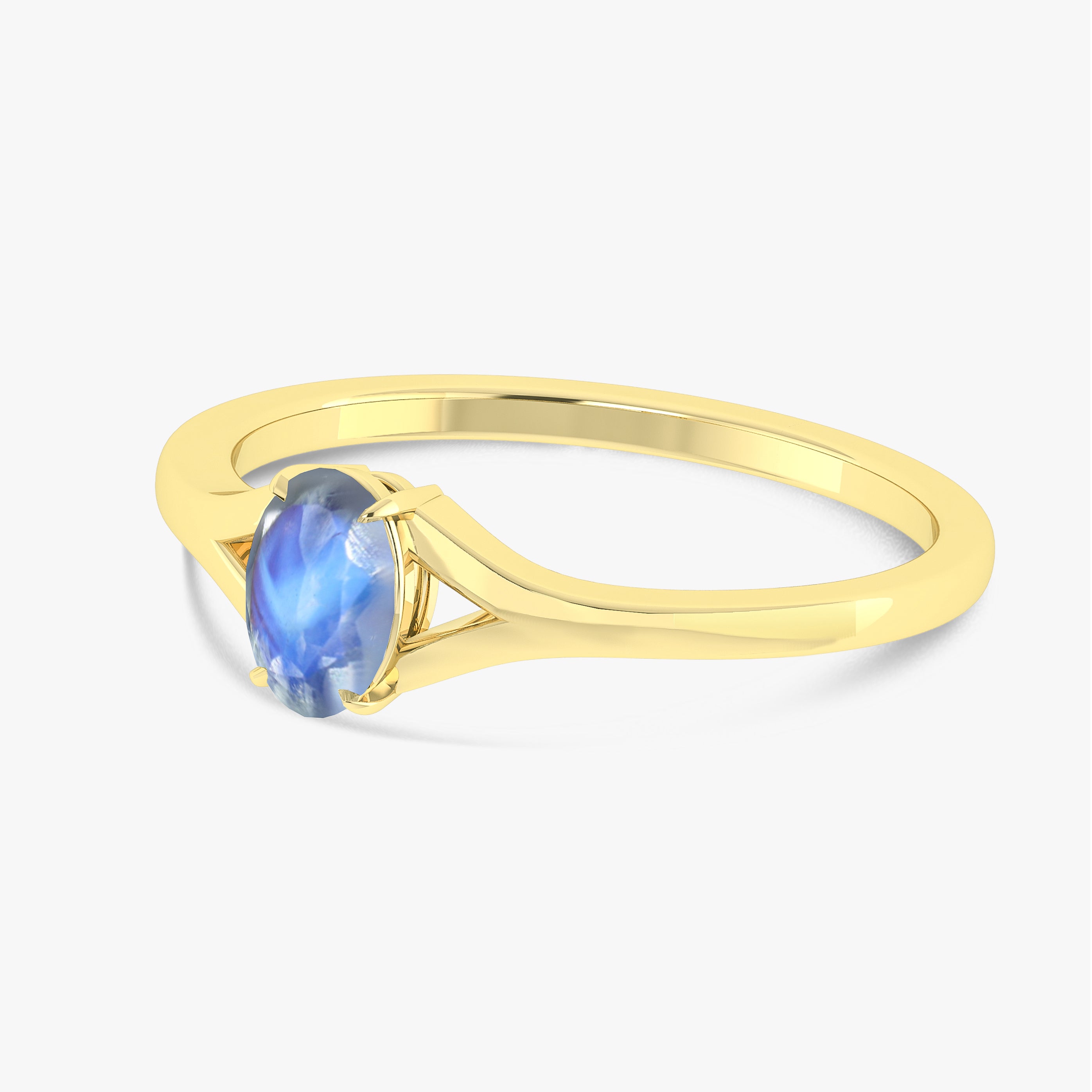 Rainbow Moonstone Oval Faceted Gemstone Ring - Sterling Silver Women's Jewelry for Everyday Wear & Special Occasions