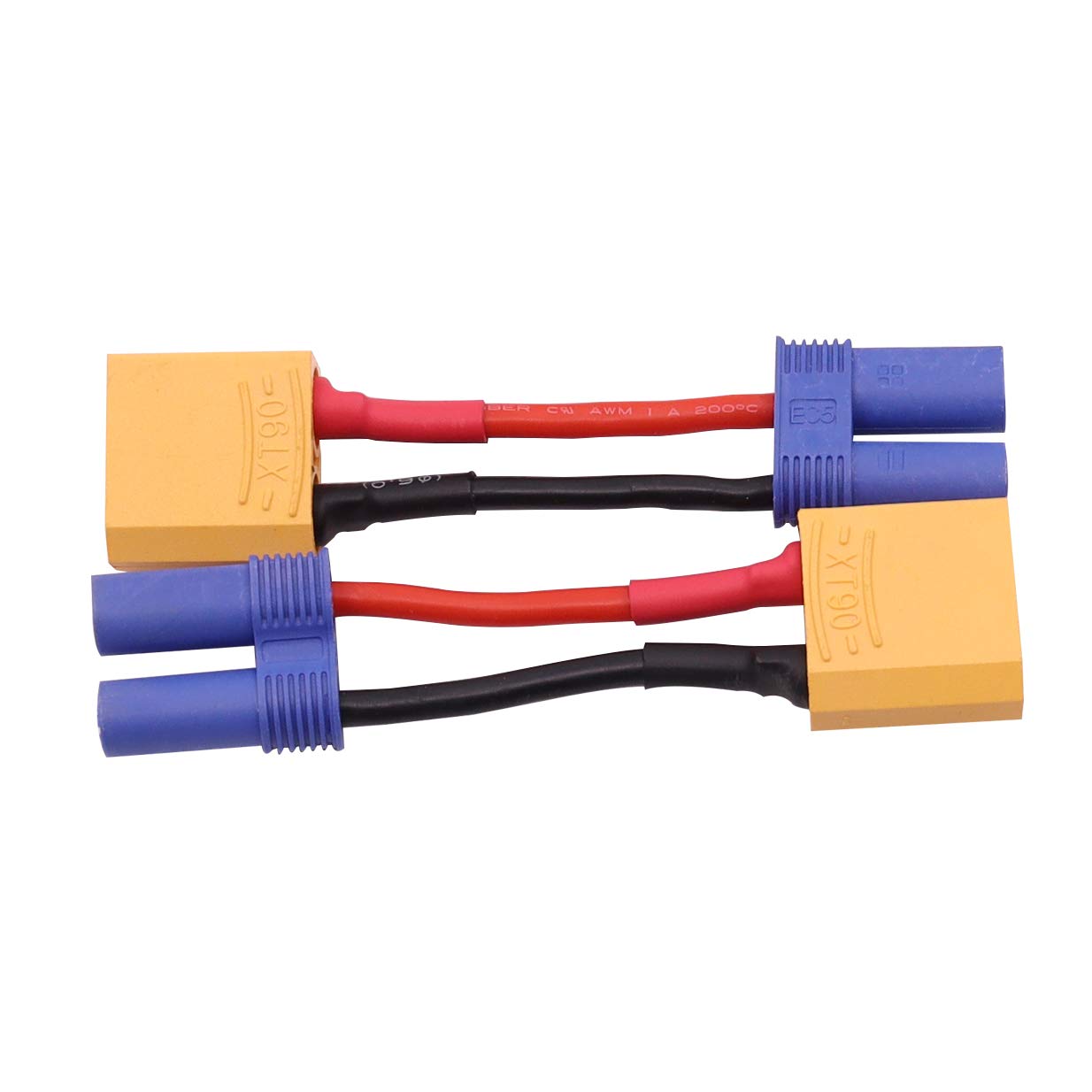 2PCS Female EC5 to Male XT90 Plug Connector Adapter Cable - 14AWG 5cm for RC Car, Truck, Boat, Airplane Lipo Battery & ESC Charger | High Current Power Connection Solution for RC Hobbyists and DIY Electronics Projects
