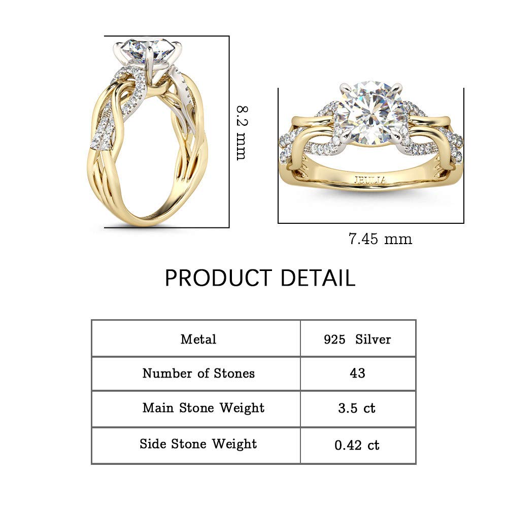 Jeulia 3.5 Carat Round Cut Diamond Wedding Ring Set for Women - 925 Sterling Silver & 14k Gold Plated Eternity Band, Bridal Engagement & Anniversary Promise Rings with Gift Box - Perfect for Proposals, Weddings & Romantic Gifts