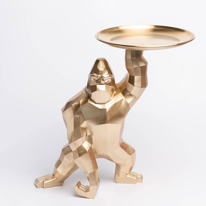 Xiangfushe Resin Gorilla Sculpture Tray - Gold Desktop Decor, Home Decoration Statue for Living Room & Office | Perfect for Animal Lover Gifts & Zen Decor