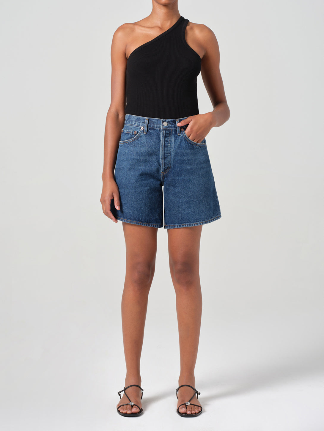 Enamour Dame High Rise Baggy Shorts - Women's Fashion Casual Denim Shorts for Summer Outfits & Streetwear
