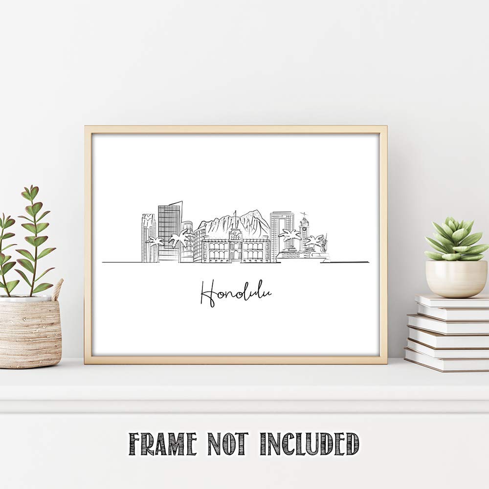 Hawaii Wall Decor - Honolulu Skyline Canvas Art Print, Motivational Office Wall Art, Farmhouse & Modern Living Room Wall Decor for Men & Bedroom, US Wall Hangings - Perfect for Home, Office & Gifts