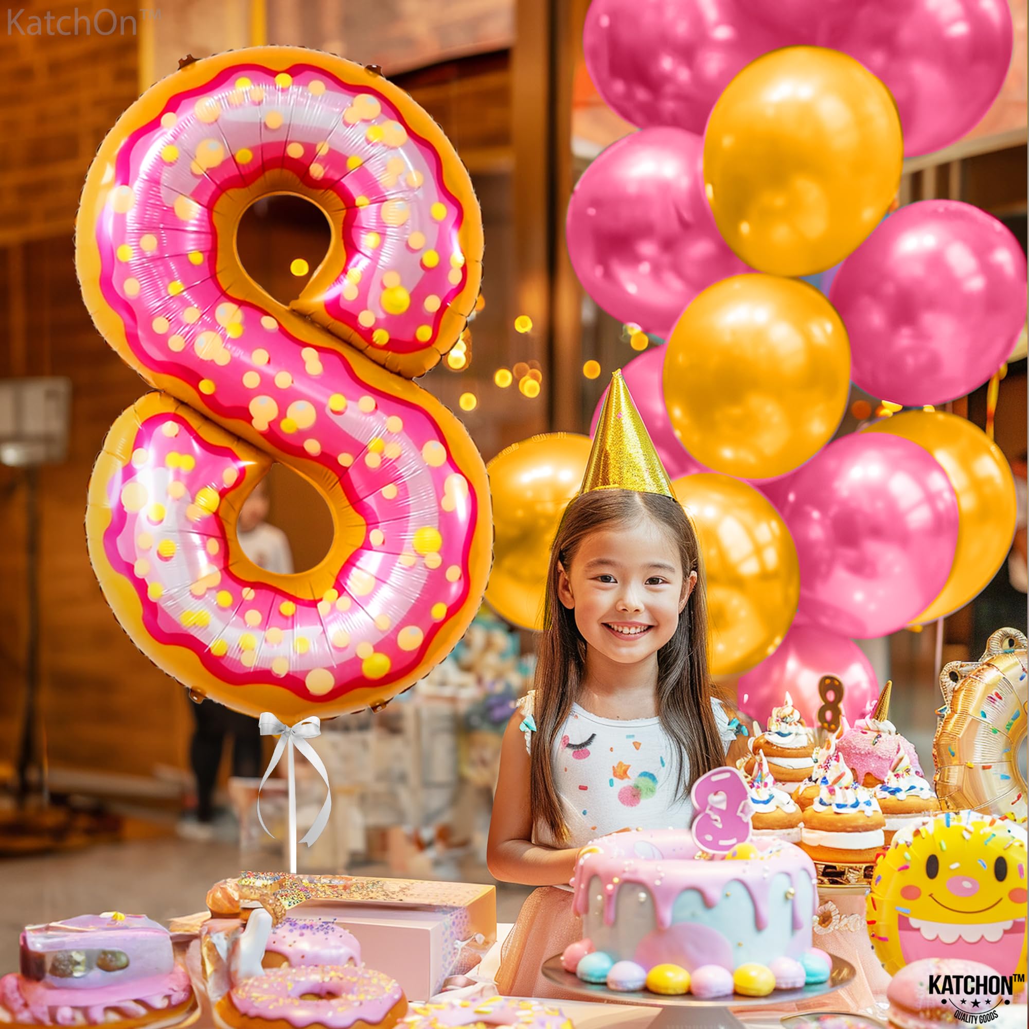 KatchOn Giant Number 8 Donut Balloon - 40 Inch Large Latex Balloons | Birthday Party Decorations for Girls, Baby Showers & Donut Themed Events | Perfect for Wall Backdrops, Photo Booths & Party Centerpieces
