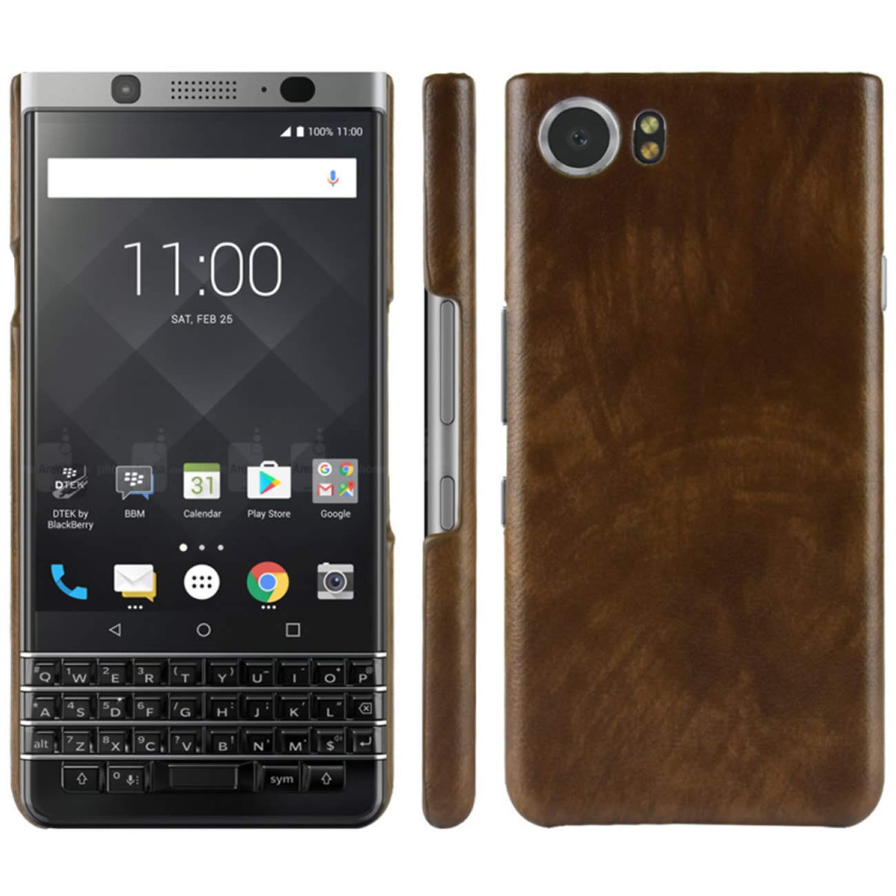 BlackBerry KEYone Case - Retro PU Leather Ultra Slim Shockproof Protective Cover with Back Bumper | Perfect for Business Professionals & Travel (Brown)
