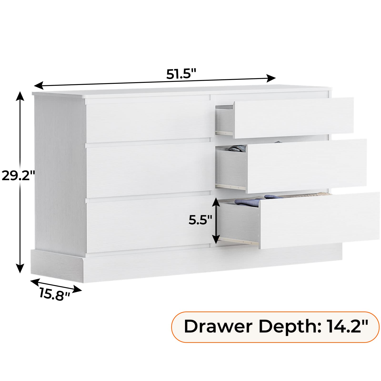 Hasuit 6-Drawer Double Dresser, 51.5