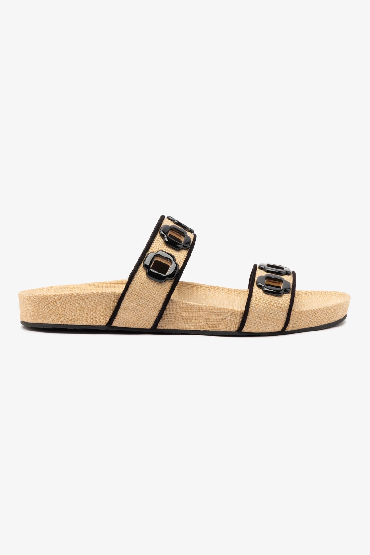 Milan Slide Sandals for Women - Beige Raffia with Black Trimming | Comfortable Summer Slides | Perfect for Beach, Pool, and Casual Outfits