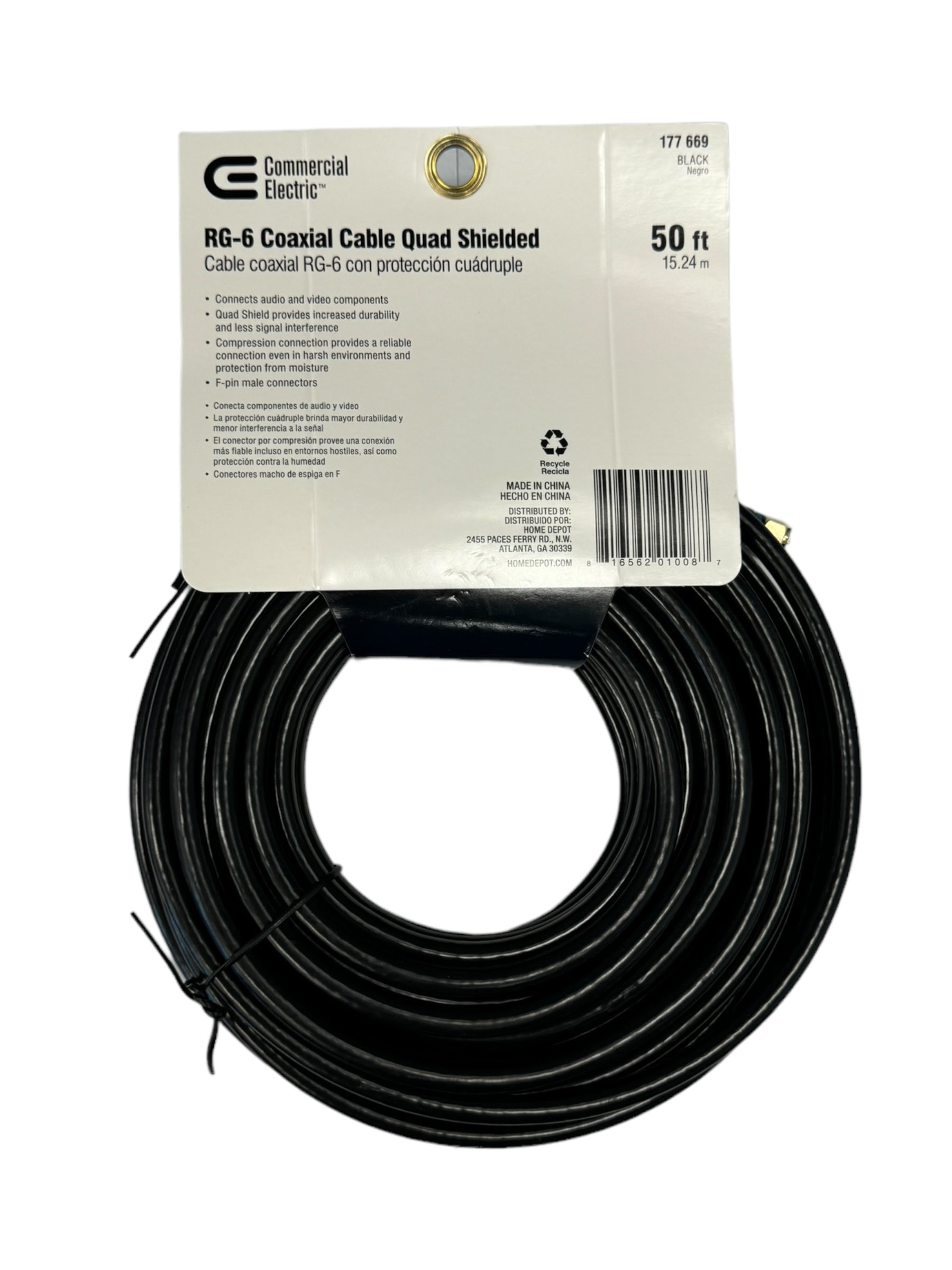 Commercial Grade RG6 Quad Shielded Coaxial Cable 50ft - High Performance for TV, Internet & Satellite - Perfect for Home Theater, CCTV & Office Networking