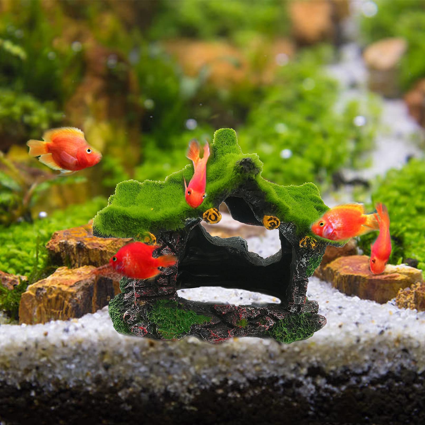 Betta Fish Hideout Cave - 2Pcs Resin Aquarium Decorations with Hollow Design for Shrimp, Moss & Small Fish - Perfect for Betta Tanks, Terrariums & Aquatic Habitats