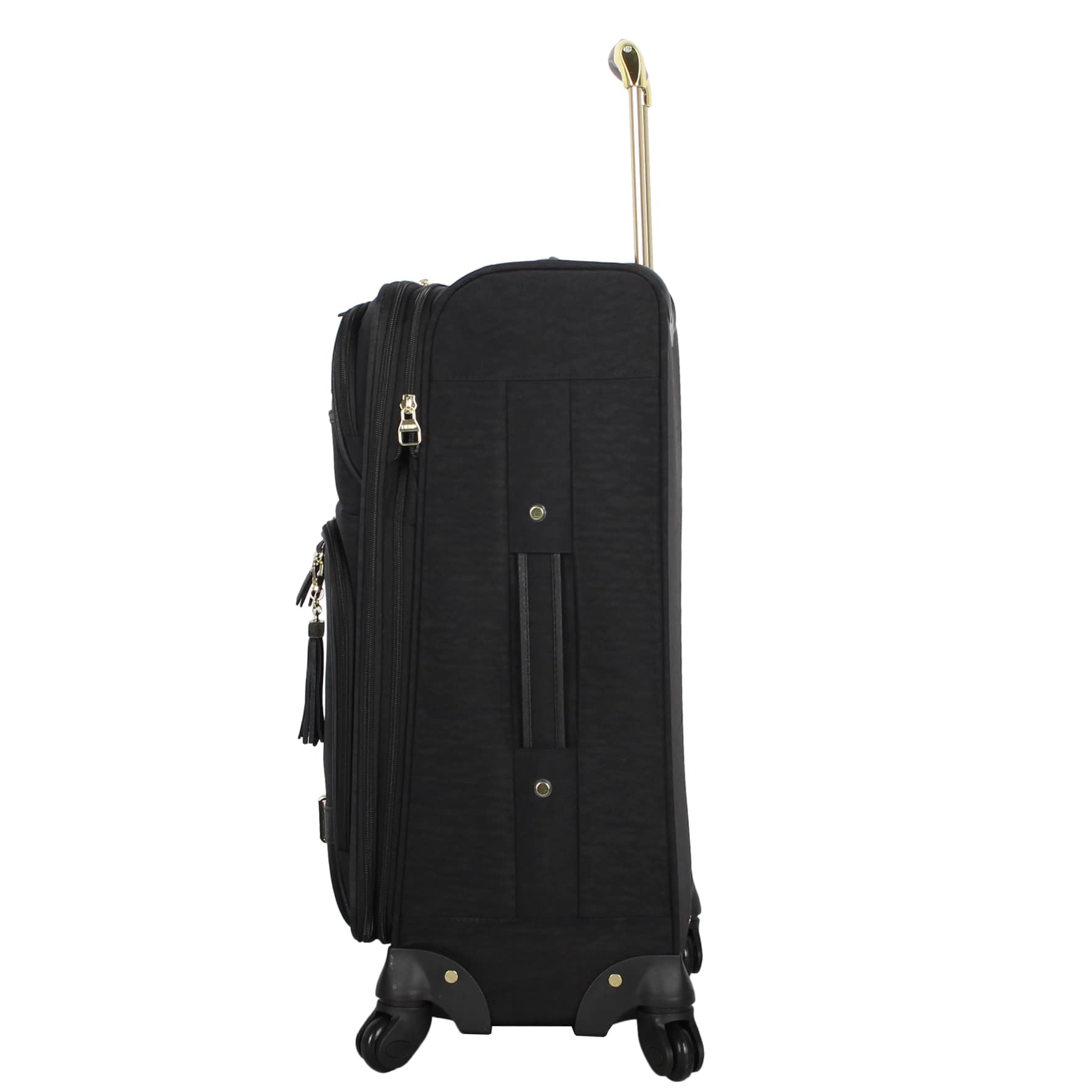 Steve Madden 24 Inch Lightweight Expandable Softside Spinner Luggage - Mid-Size Checked Suitcase with 360° Wheels for Travel (Black) - Perfect for Business Trips, Vacations & Airplane Checked Baggage
