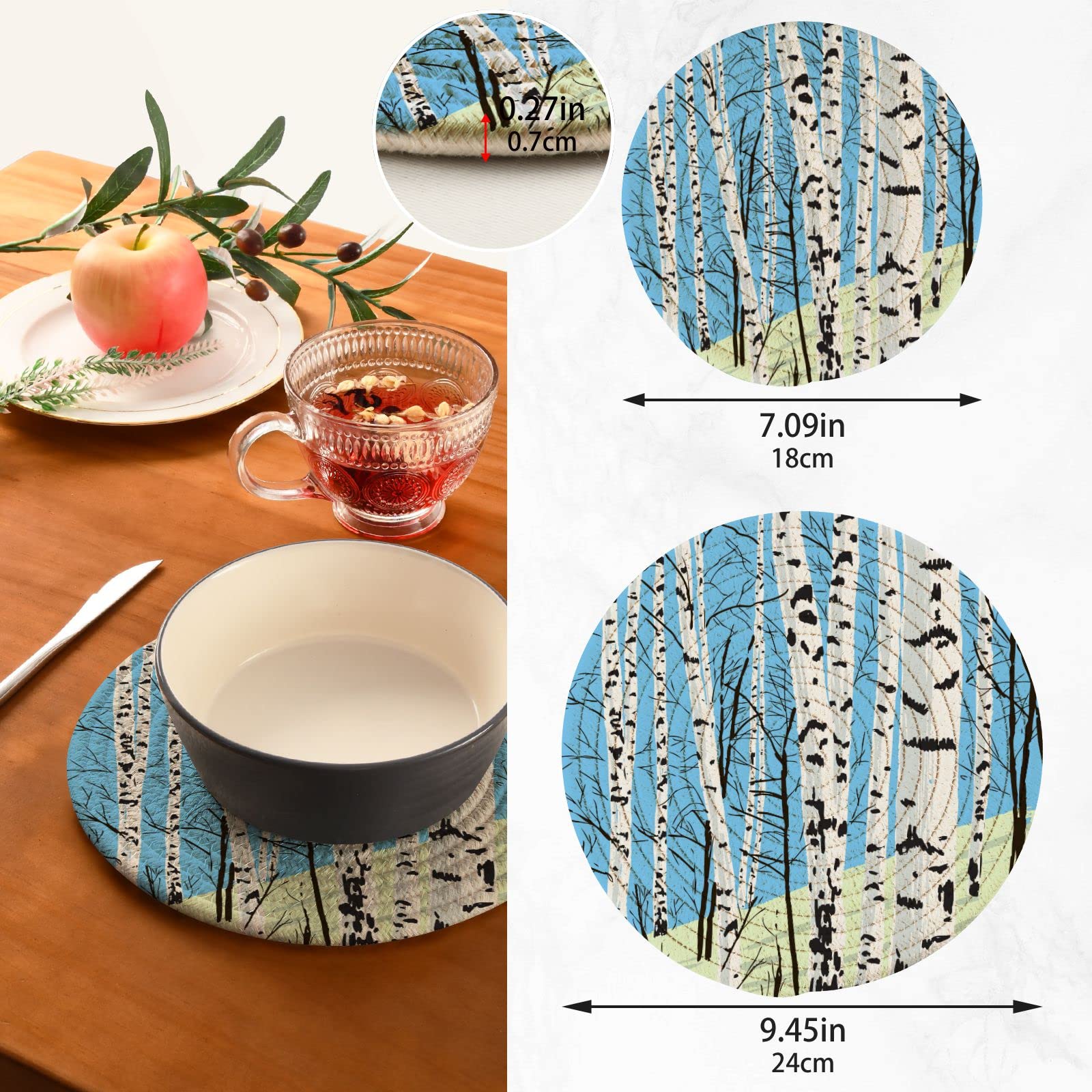 Birch Grove Spring Cotton Pot Holders Set of 2 - Heat Resistant Woven Coasters & Kitchen Hot Pads for Cooking, Baking & Serving - Perfect for Stovetop, Oven & Table Protection