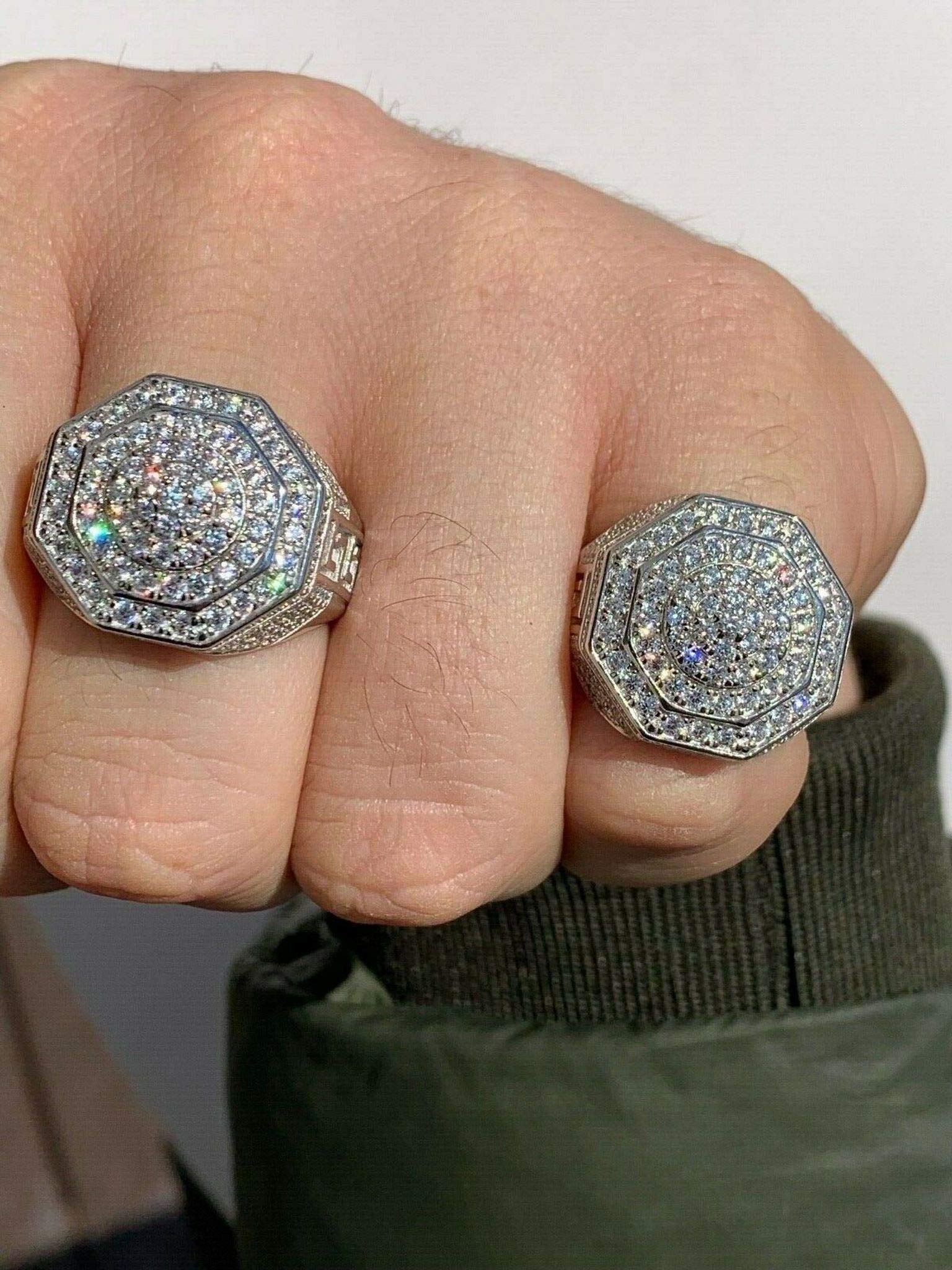 HarlemBling Solid 925 Sterling Silver Men's Iced Hip Hop Ring - Octagonal Cluster Flooded Out Design - 18mm Wide Statement Jewelry for Men - Perfect for Rap Concerts, Streetwear Fashion & Gift Giving