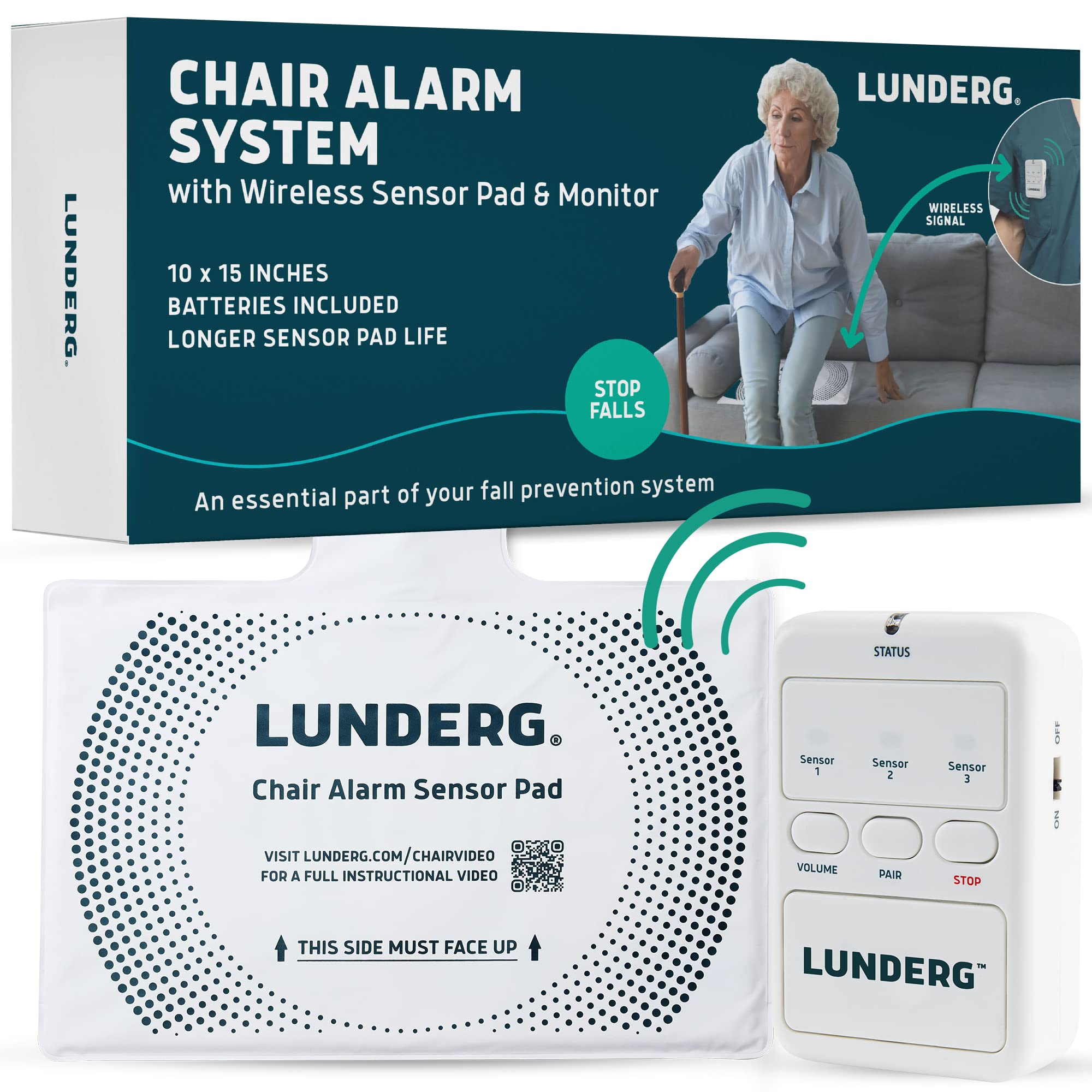 Lunderg Wireless Chair Alarm System for Elderly & Dementia Patients - Fall Prevention & Safety Monitoring Kit - Smart Caregiver Alert Device - Ideal for Home, Hospital & Nursing Care Use