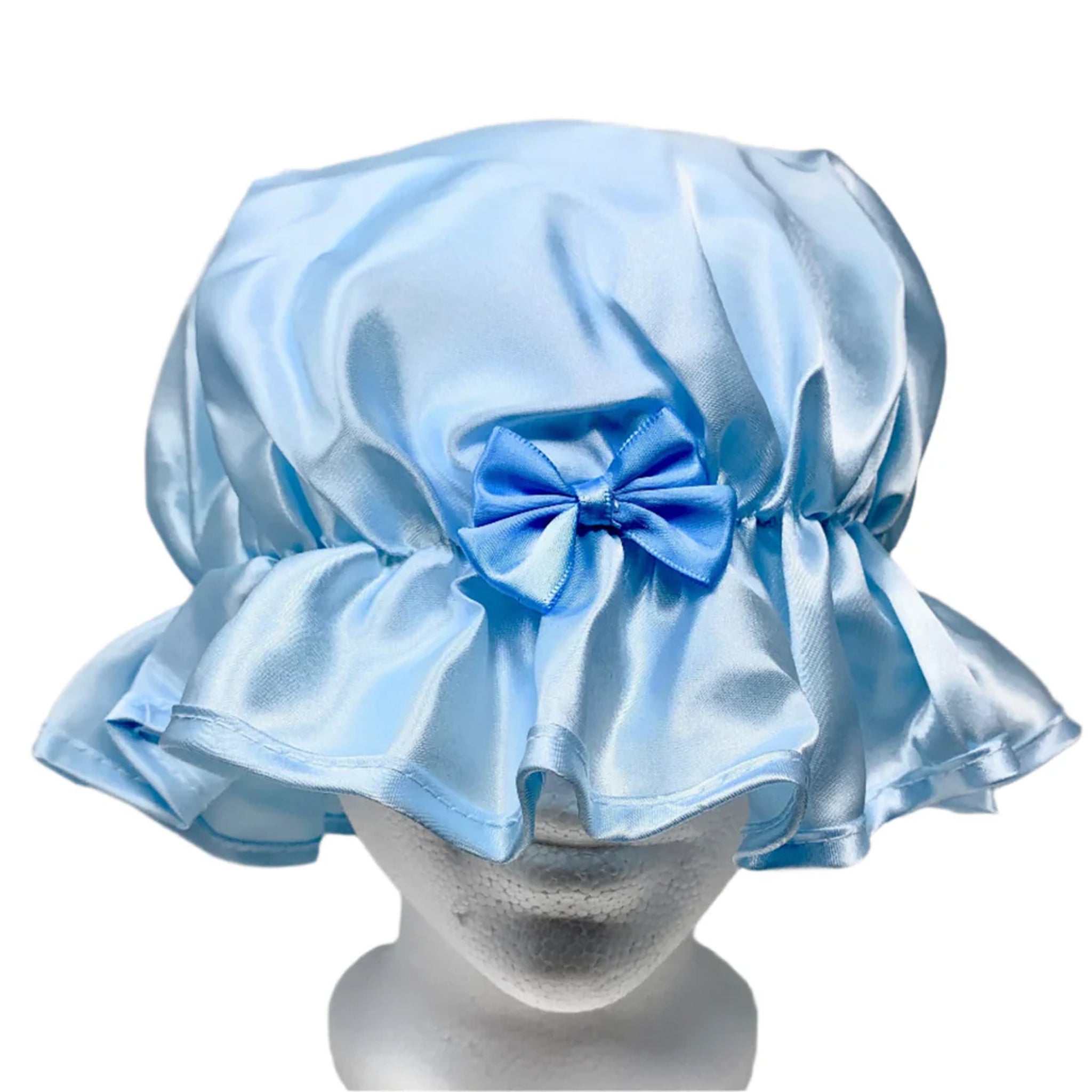Kingsley Silky Satin Night Cap - Soft Sleep Hat & Bonnet for Women (Light Blue) - Perfect for Hair Protection & Comfortable Sleeping