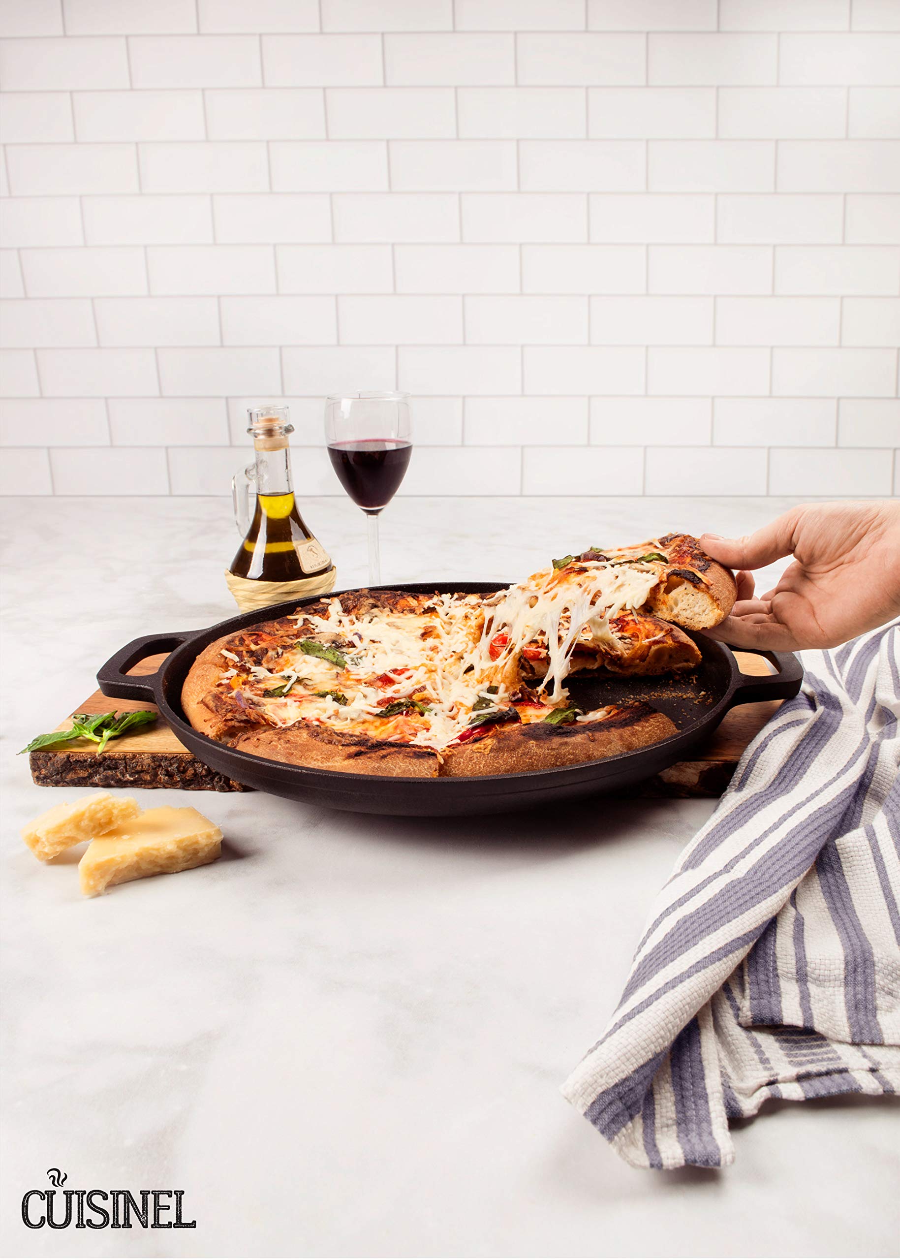 Cuisinel 13.5 Inch Pre-Seasoned Cast Iron Pizza Pan - Natural Finish, Superior Heat Retention for Perfect Baking - Oven, Stove, Grill & Campfire - Ideal for Homemade Pizza, Bread, Cookies & Outdoor Cooking