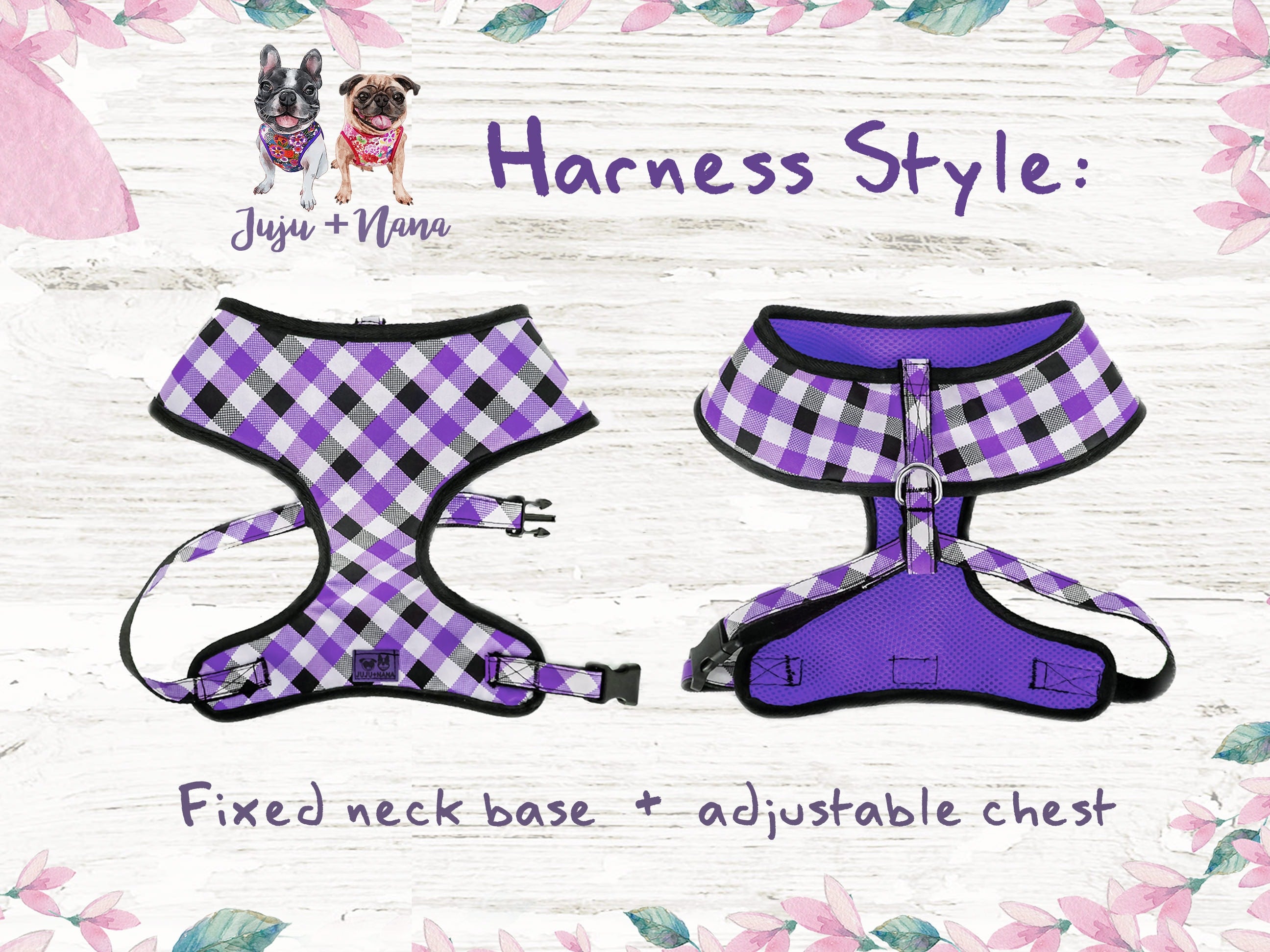 Premium Dog Harness Set with Cactus, Succulent & Bird Patterns - Comfortable & Adjustable Pet Vest for Small/Medium Dogs - Perfect for Walking, Hiking & Outdoor Adventures