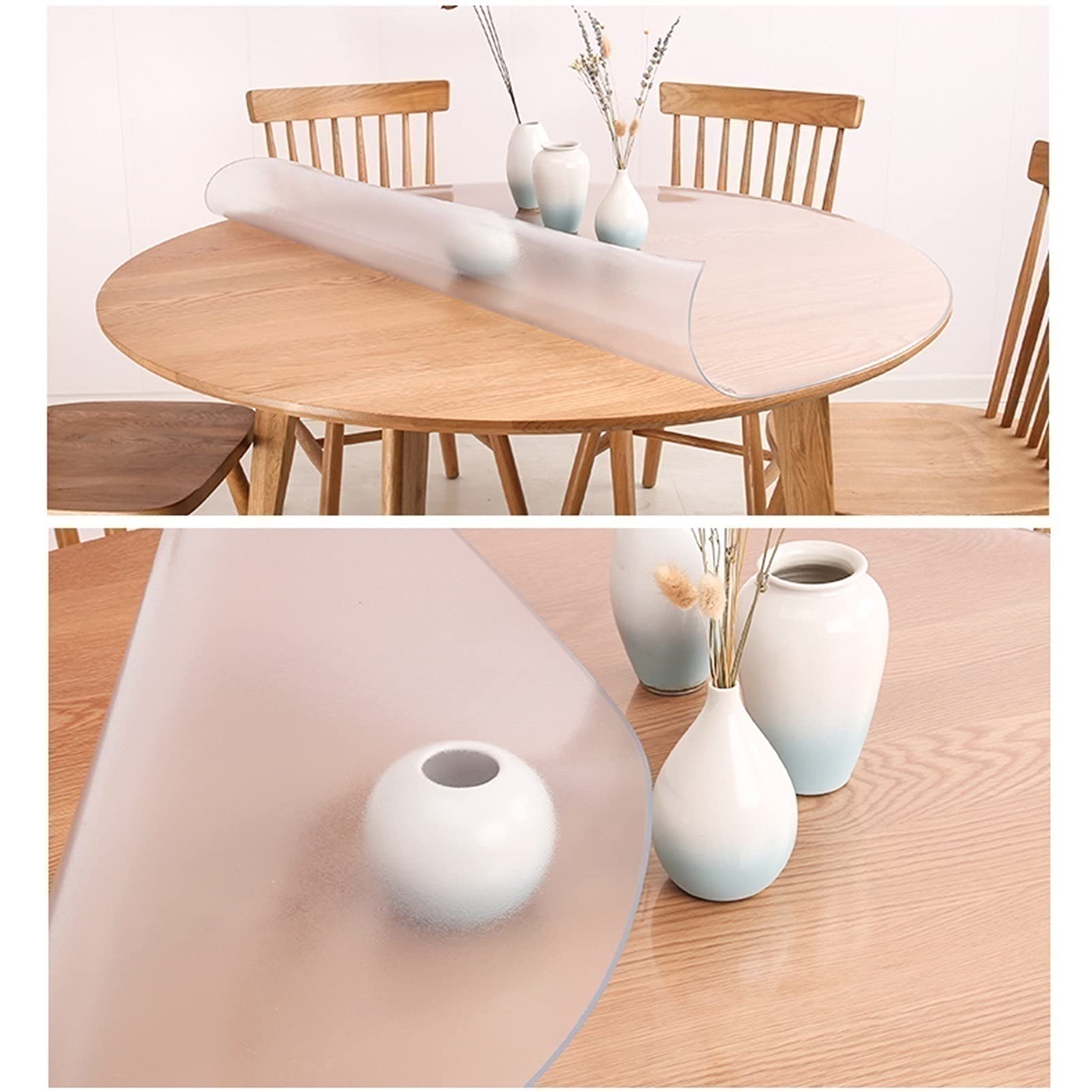 Crystal Clear Round Vinyl Table Cover - 2mm Thick Frosted Waterproof PVC Table Protector | Non-Slip Plastic Desk Mat for Dining, Office & Events | Custom Sizes 90cm, 100cm, 110cm, 120cm | Perfect for Parties, Restaurants & Home Use