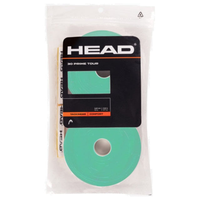 Head Prime Tour Overgrip 30 Pack - Mint Green Tennis Racket Grip Tape for Enhanced Comfort & Sweat Absorption - Perfect for Tennis, Badminton & Racquetball Players