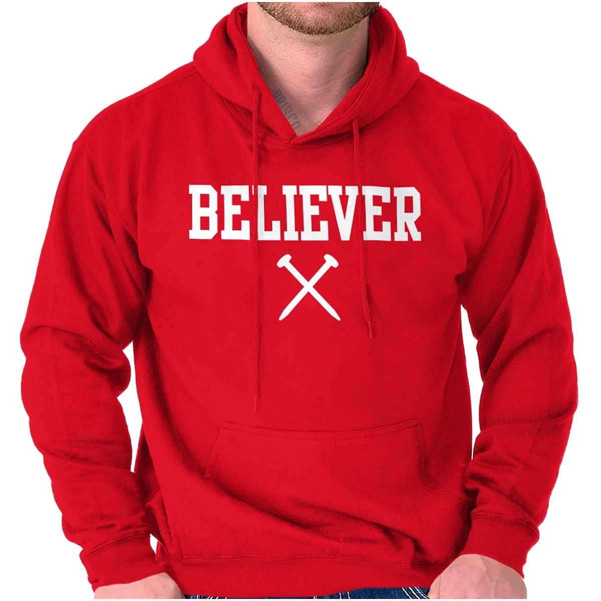 Classic Teaze Believer Nails Cross Christian Hoodie Sweatshirt for Women & Men - Religious Apparel for Church, Bible Study & Everyday Faith Wear
