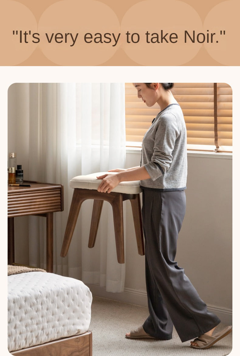 Premium Solid Oak & Black Walnut Wood Makeup Stool - Elegant Vanity Seat with Cushion for Bedroom, Dressing Room & Beauty Salon