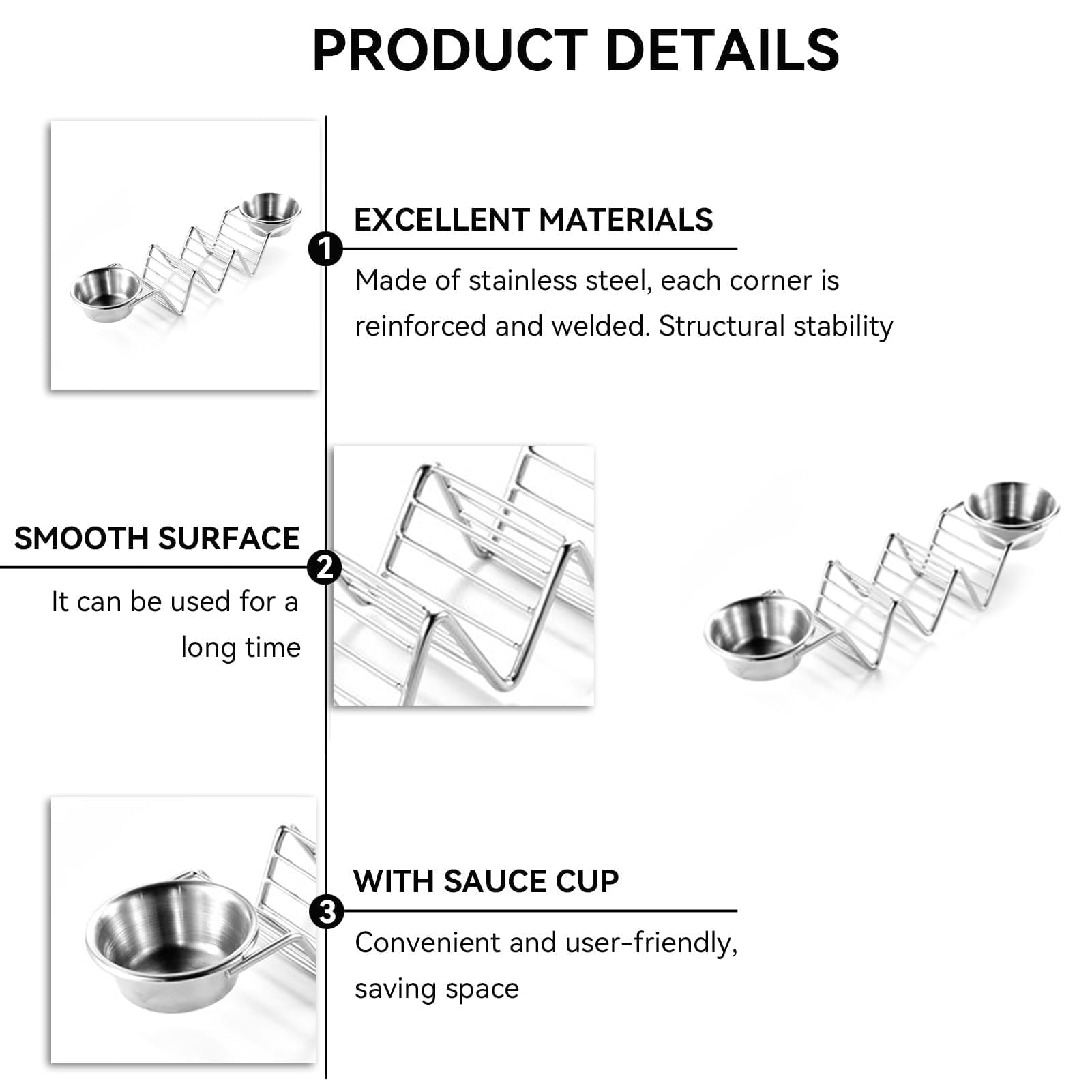 Stainless Steel Taco Stand Holder with Sauce Tray - 6 Slot Taco Rack for Baking, Serving & Party Display - Perfect for Taco Night, Mexican Fiesta, BBQ & Family Gatherings
