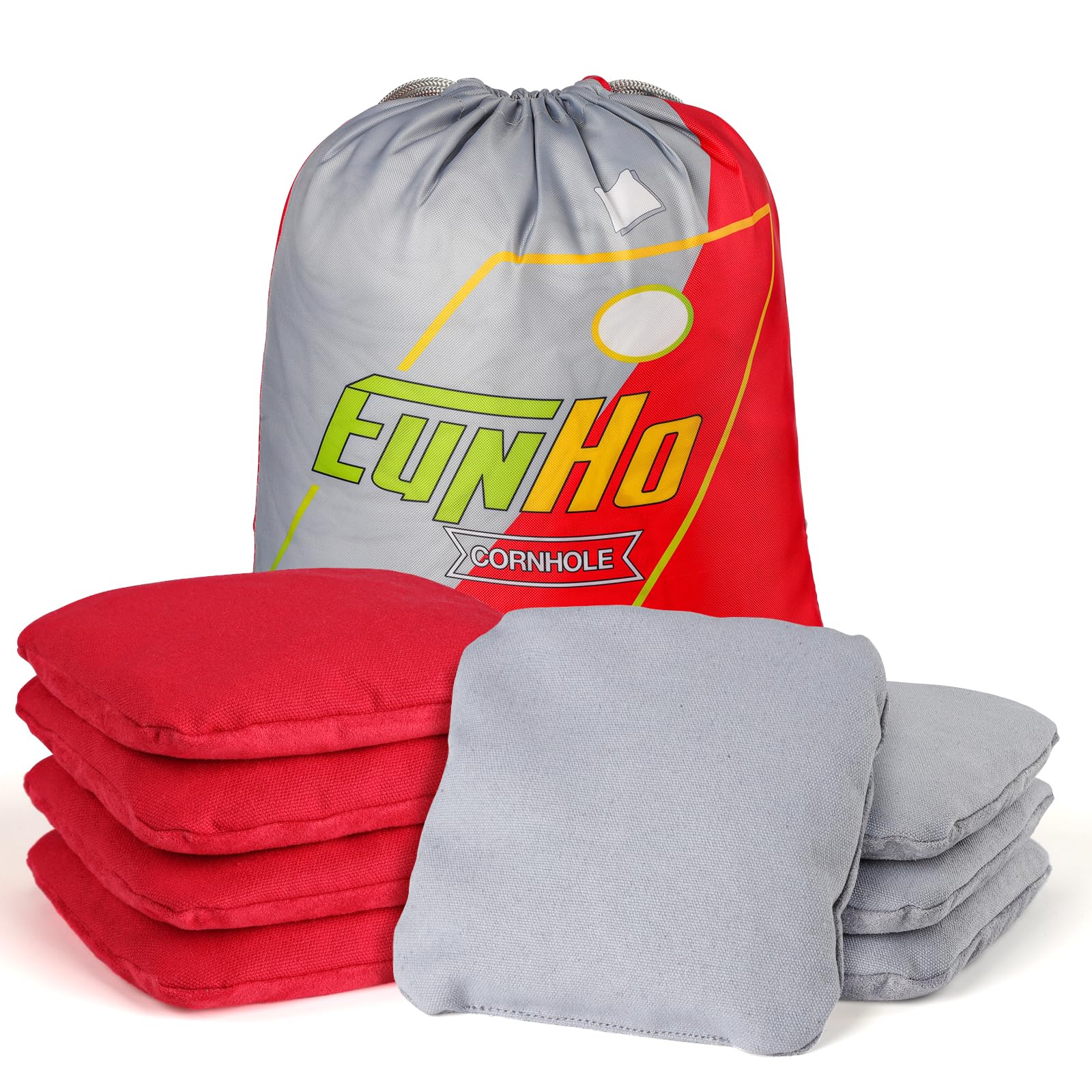 EunHo Professional Regulation Cornhole Bags Set - 8 Dual Sided Slick & Stick Bean Bags for All-Weather Outdoor Tossing Games | Perfect for Backyard Parties, Tailgating, and Family Gatherings