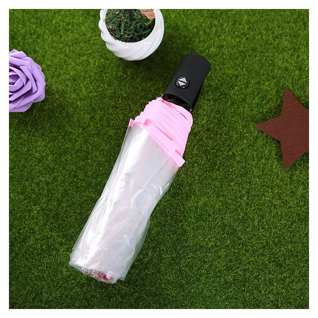 WRLRUILIAN Clear Transparent Folding Umbrella - Auto Open/Close Compact 3-Fold Design for Students & Adults - Windproof Durable Rain Protection (Black) - Perfect for Commuting, Travel & Outdoor Activities